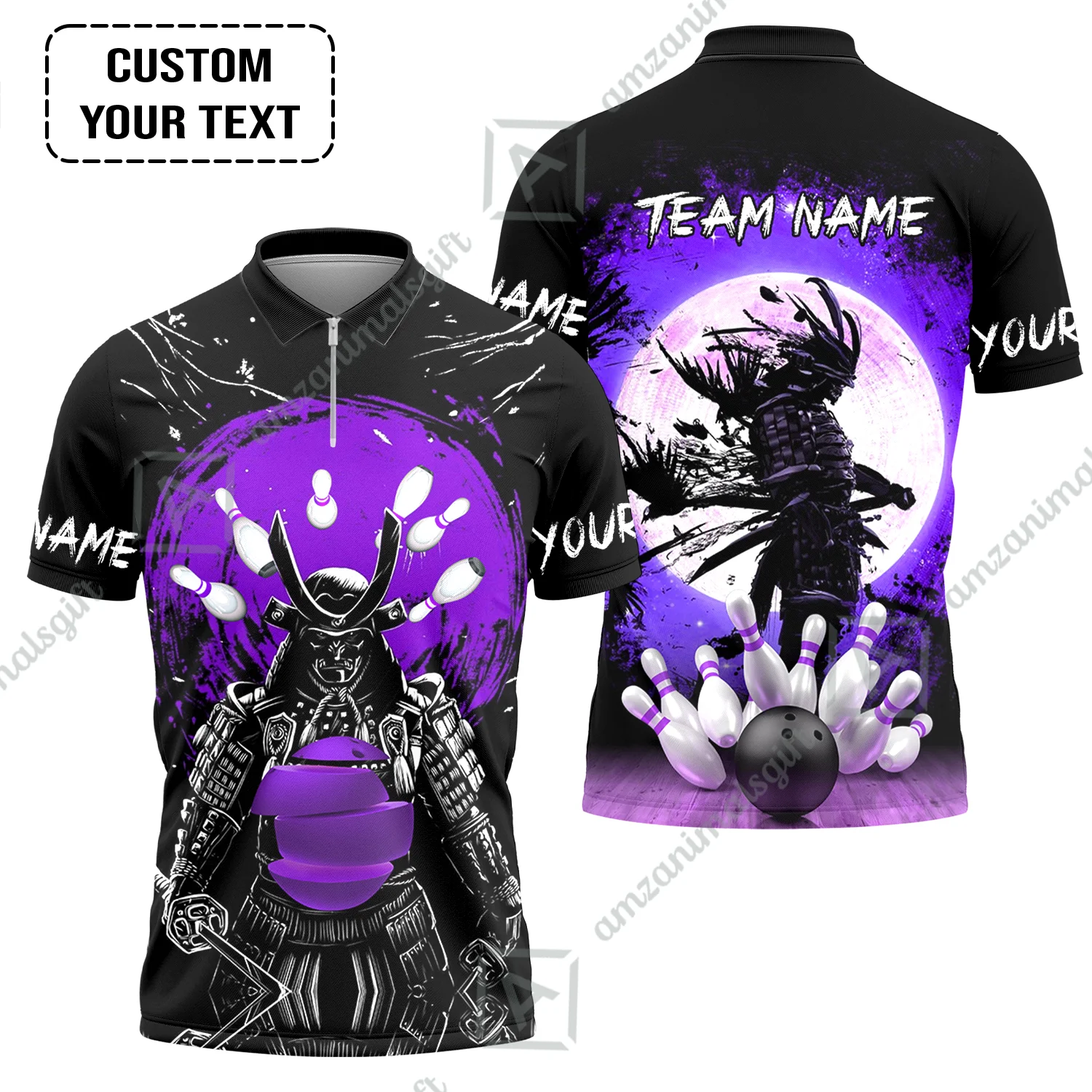 Custom Bowling Team Jerseys Polo Shirts, Bowling uniforms Ball And Pins Samurai Multicolor Options Personalized Name And Team Name - Image 17