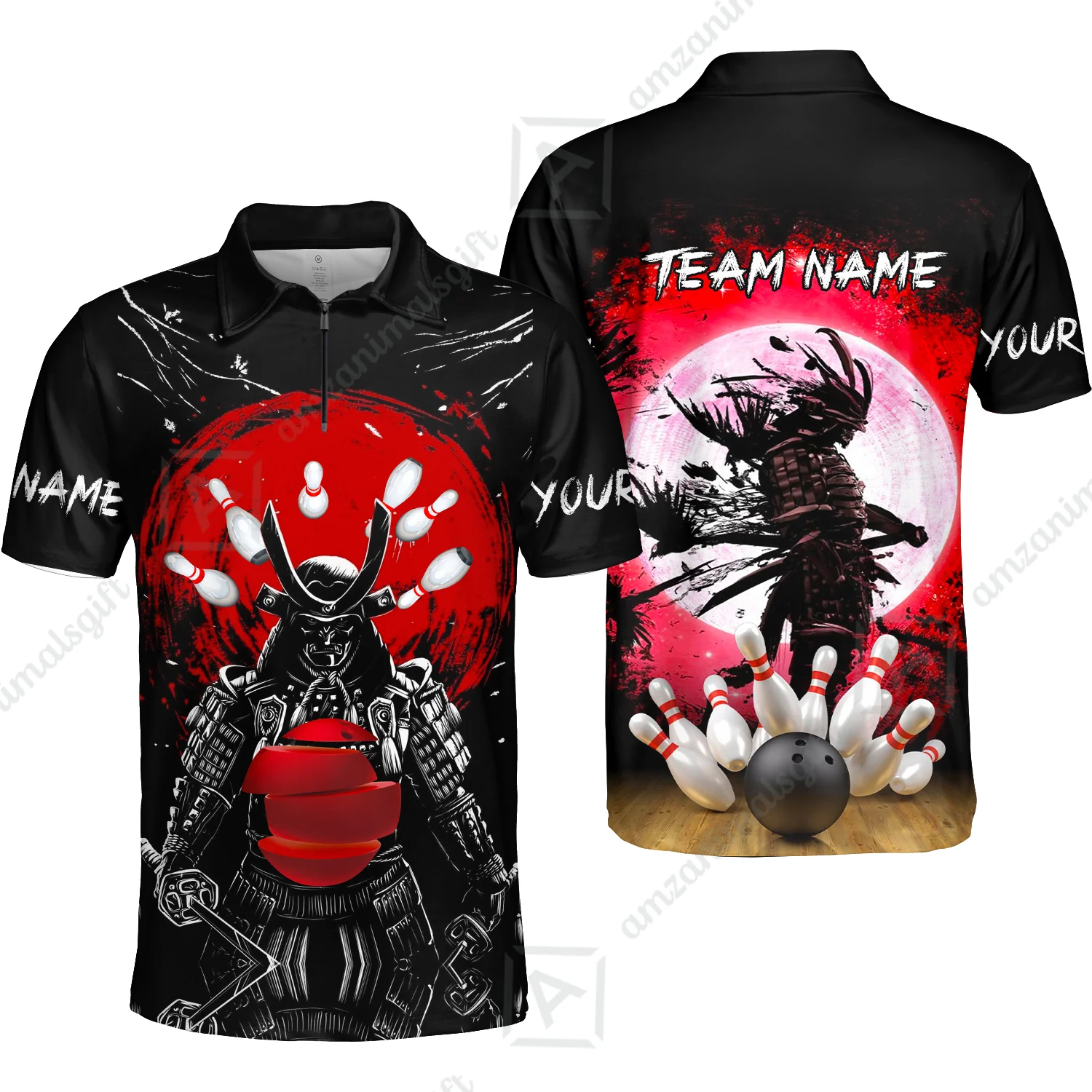 Custom Bowling Team Jerseys Polo Shirts, Bowling uniforms Ball And Pins Samurai Multicolor Options Personalized Name And Team Name - Image 18