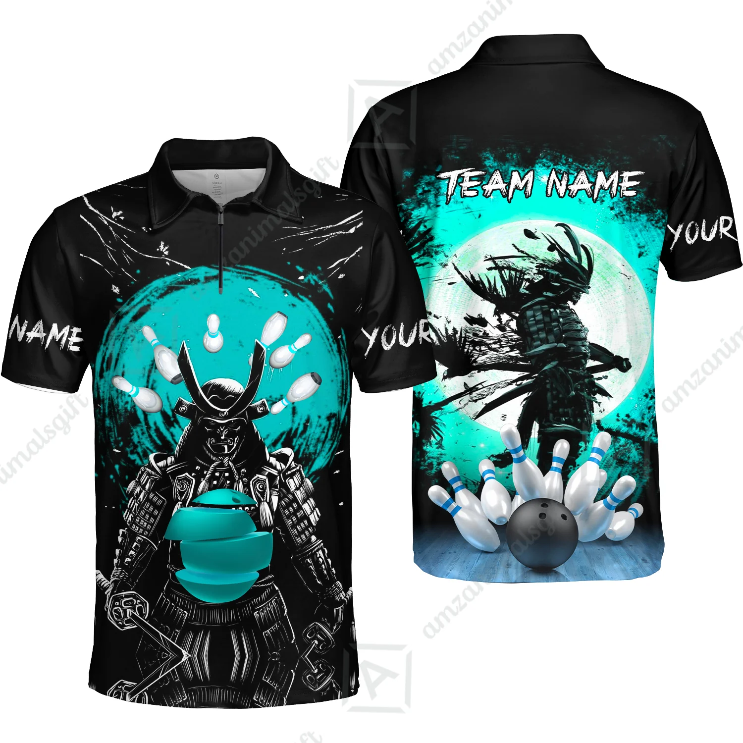 Custom Bowling Team Jerseys Polo Shirts, Bowling uniforms Ball And Pins Samurai Multicolor Options Personalized Name And Team Name - Image 19