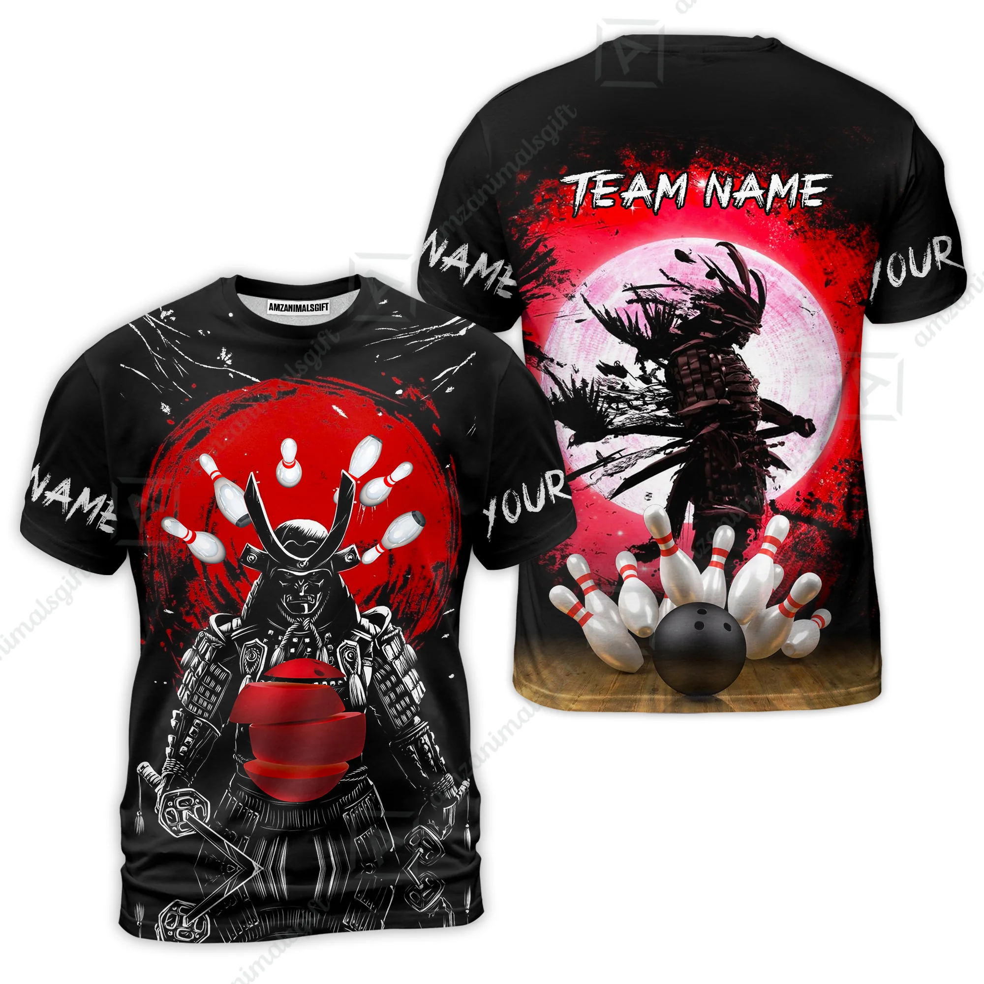 Custom Bowling Team Jerseys Polo Shirts, Bowling uniforms Ball And Pins Samurai Multicolor Options Personalized Name And Team Name - Image 22
