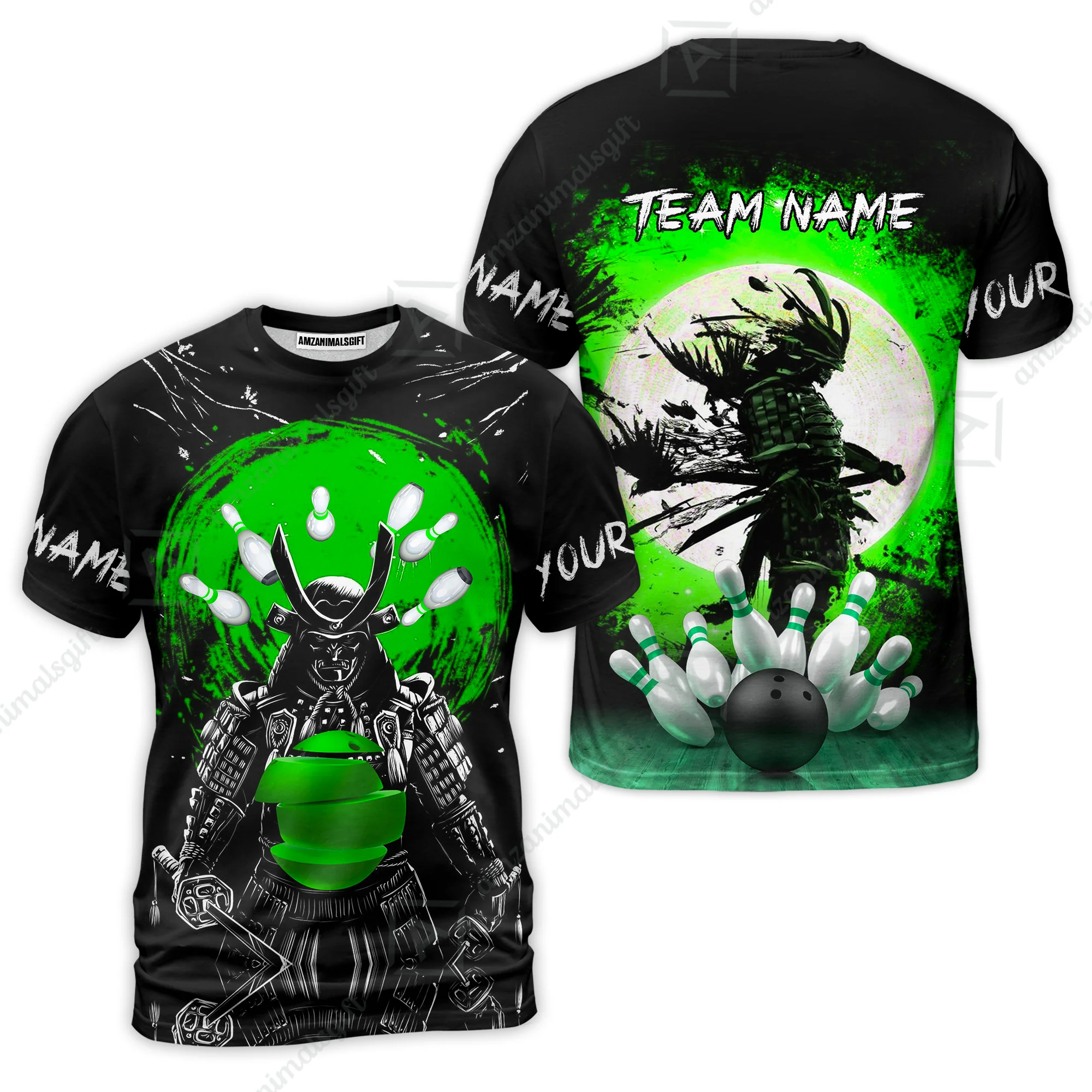 Custom Bowling Team Jerseys Polo Shirts, Bowling uniforms Ball And Pins Samurai Multicolor Options Personalized Name And Team Name - Image 24