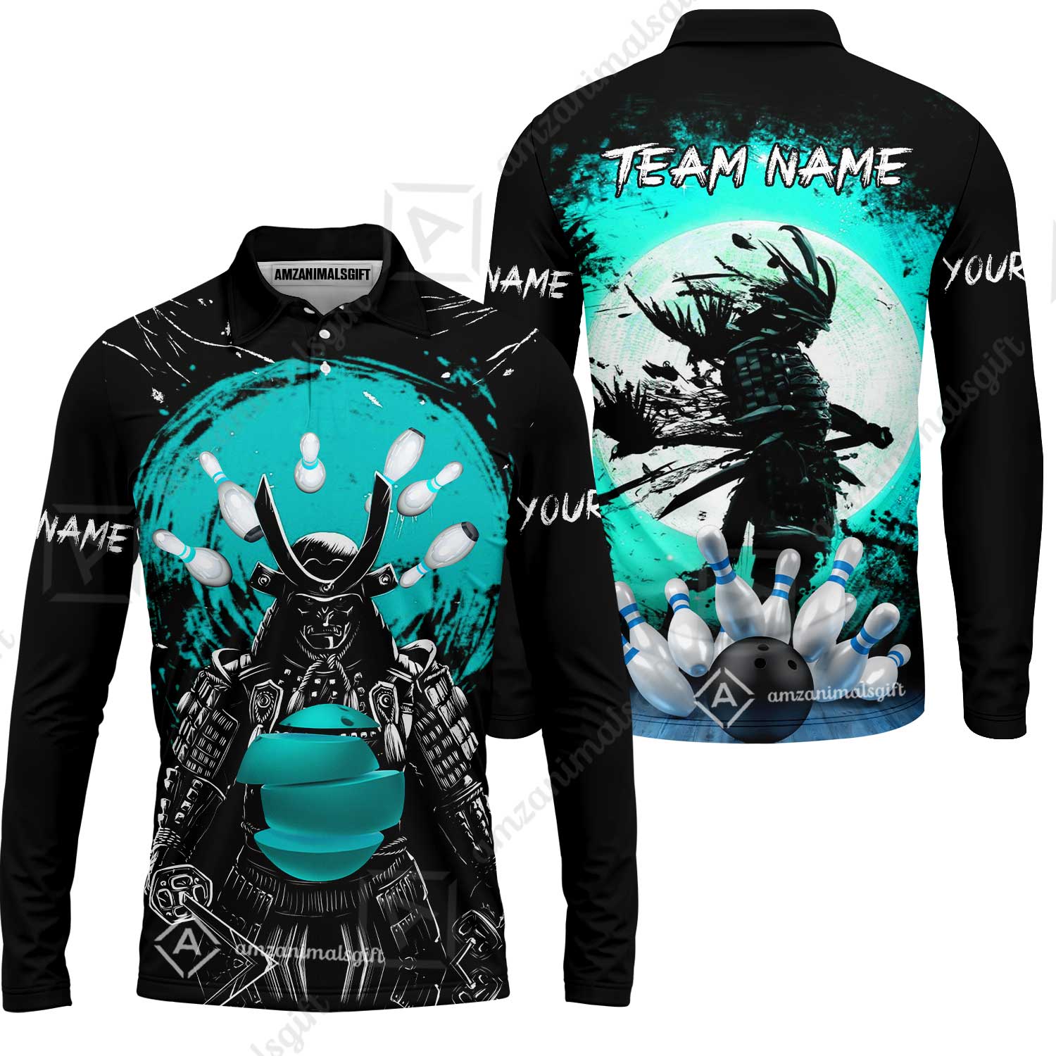 Custom Bowling Team Jerseys Polo Shirts, Bowling uniforms Ball And Pins Samurai Multicolor Options Personalized Name And Team Name - Image 31