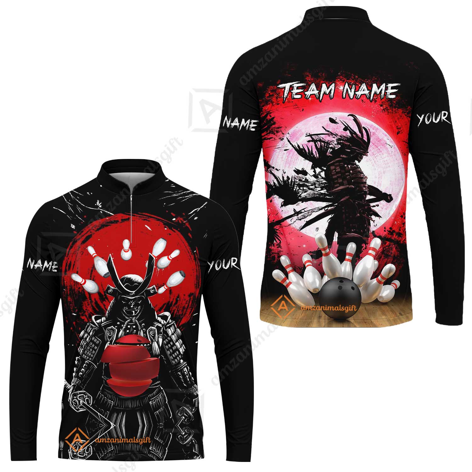 Custom Bowling Team Jerseys Polo Shirts, Bowling uniforms Ball And Pins Samurai Multicolor Options Personalized Name And Team Name - Image 34