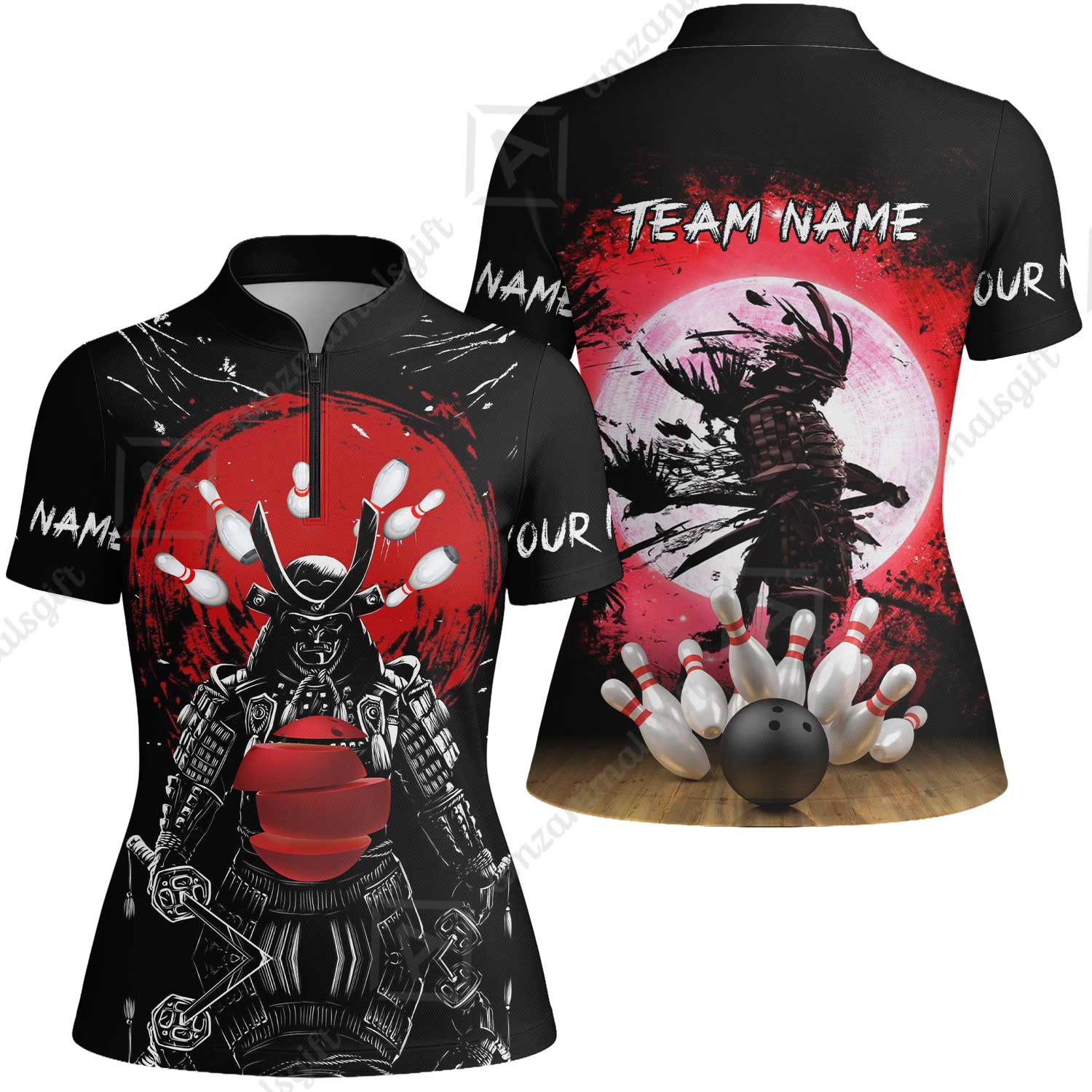 Custom Bowling Team Jerseys Polo Shirts, Bowling uniforms Ball And Pins Samurai Multicolor Options Personalized Name And Team Name - Image 50