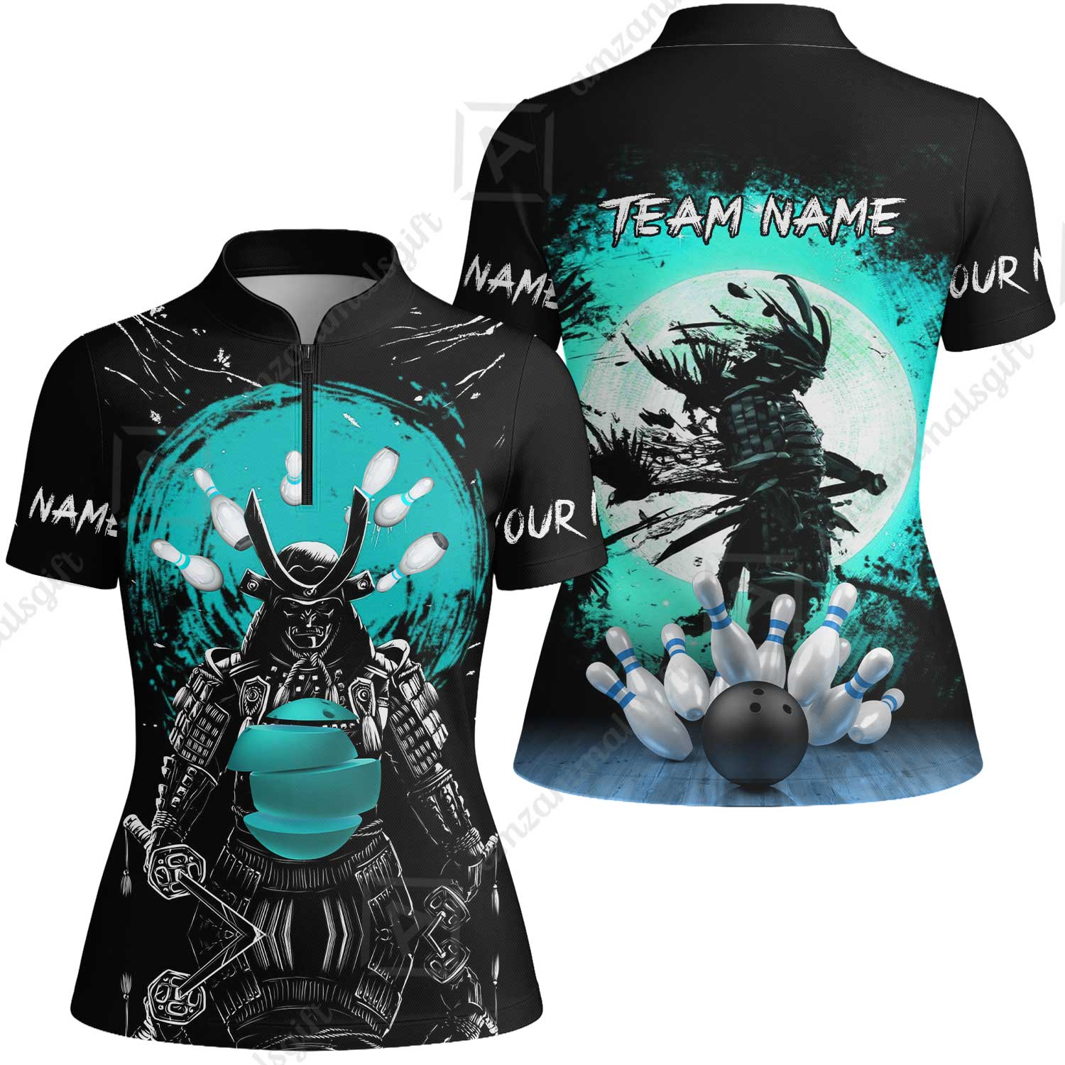 Custom Bowling Team Jerseys Polo Shirts, Bowling uniforms Ball And Pins Samurai Multicolor Options Personalized Name And Team Name - Image 51