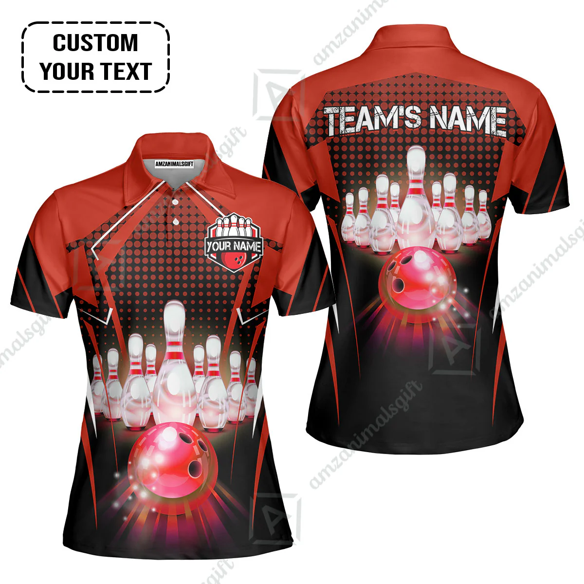 Custom Bowling Team Jerseys Polo Shirts, Bowling uniforms Ball & Pins Multicolor Jersey For Tournament Team Men Women Bowlers - Image 4