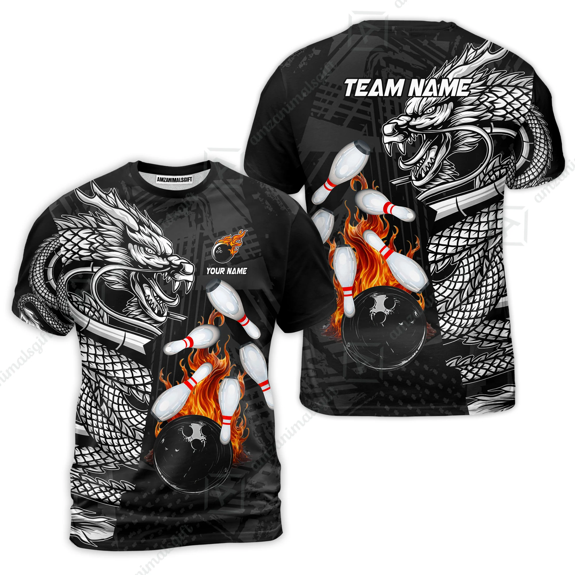 Custom Bowling Team Jerseys Polo Shirts, Bowling uniforms Bowling & Pins Dragon Flame Fire Multicolor Options Personalized Name And Team Name - Image 21