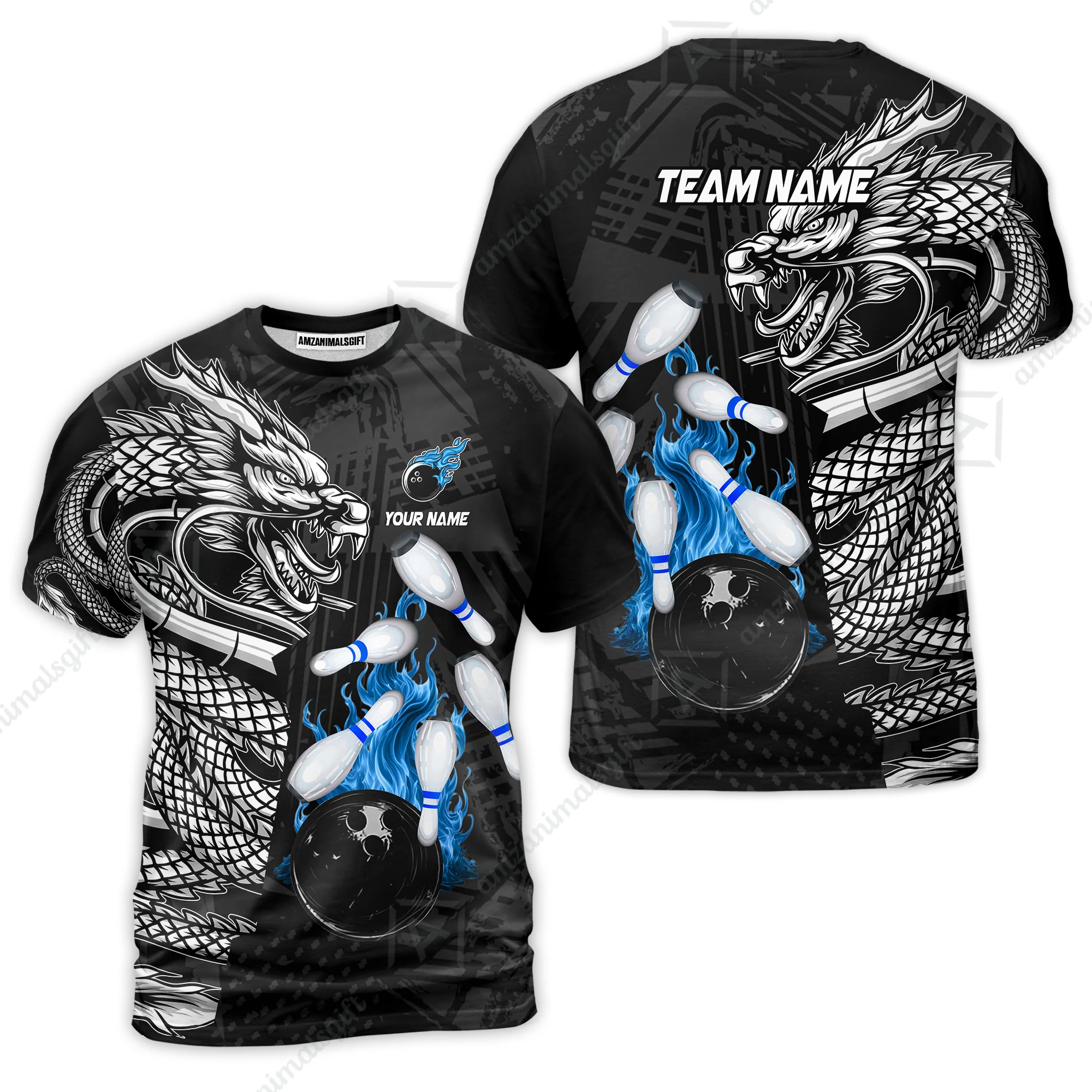 Custom Bowling Team Jerseys Polo Shirts, Bowling uniforms Bowling & Pins Dragon Flame Fire Multicolor Options Personalized Name And Team Name - Image 22