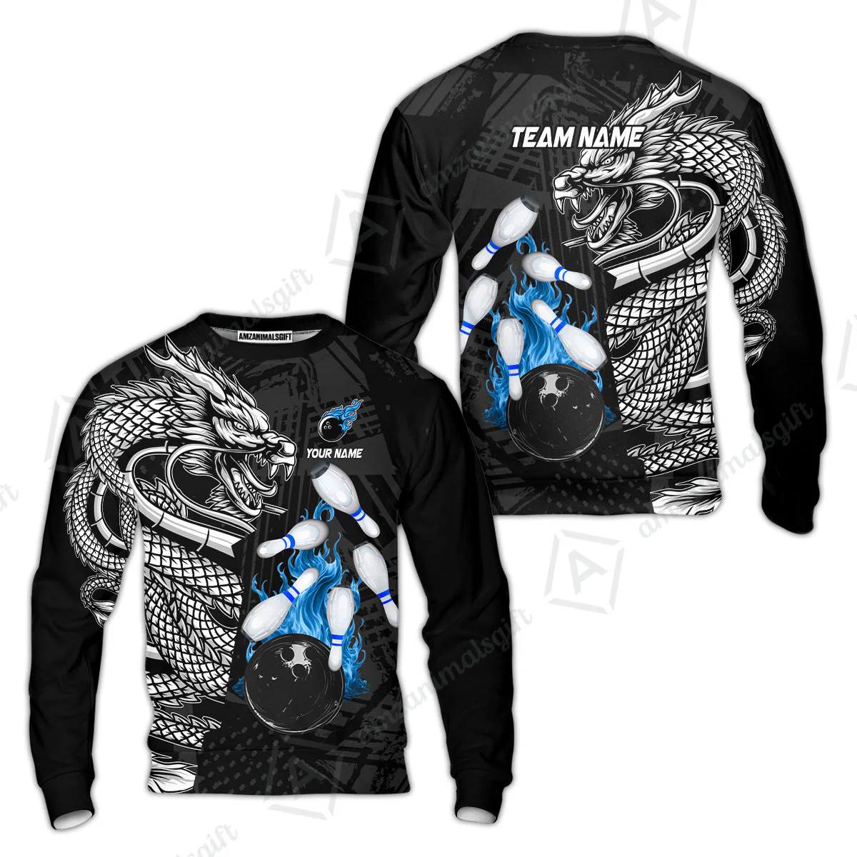 Custom Bowling Team Jerseys Polo Shirts, Bowling uniforms Bowling & Pins Dragon Flame Fire Multicolor Options Personalized Name And Team Name - Image 34