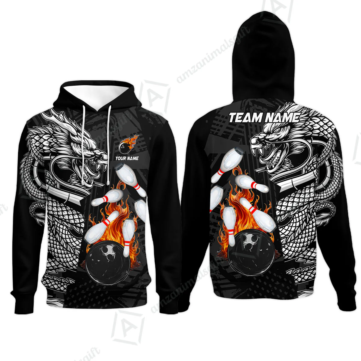 Custom Bowling Team Jerseys Polo Shirts, Bowling uniforms Bowling & Pins Dragon Flame Fire Multicolor Options Personalized Name And Team Name - Image 36