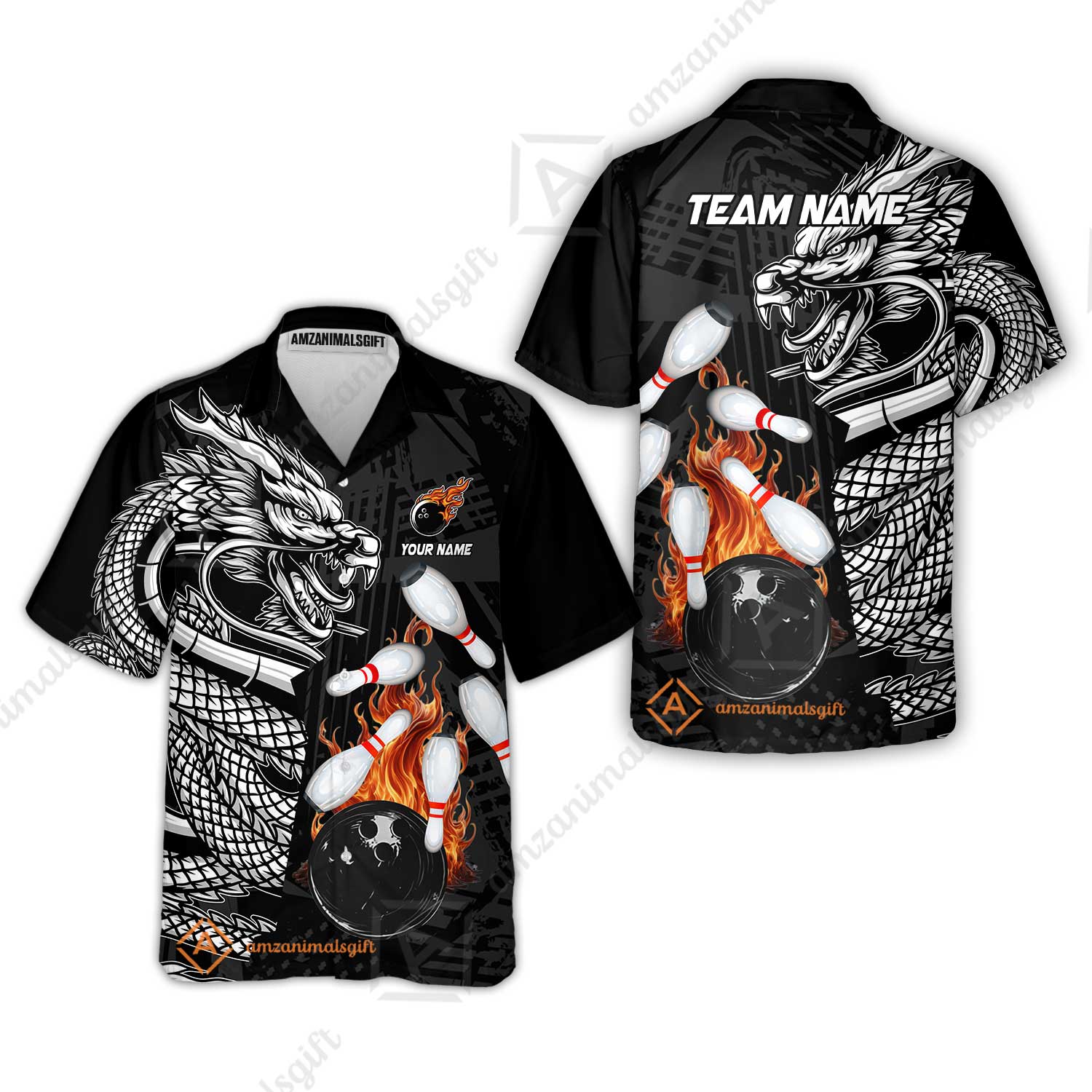 Custom Bowling Team Jerseys Polo Shirts, Bowling uniforms Bowling & Pins Dragon Flame Fire Multicolor Options Personalized Name And Team Name - Image 48