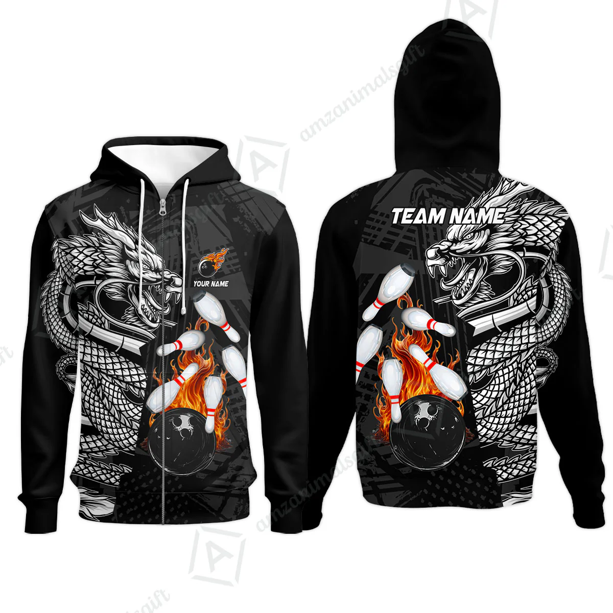 Custom Bowling Team Jerseys Polo Shirts, Bowling uniforms Bowling & Pins Dragon Flame Fire Multicolor Options Personalized Name And Team Name - Image 54
