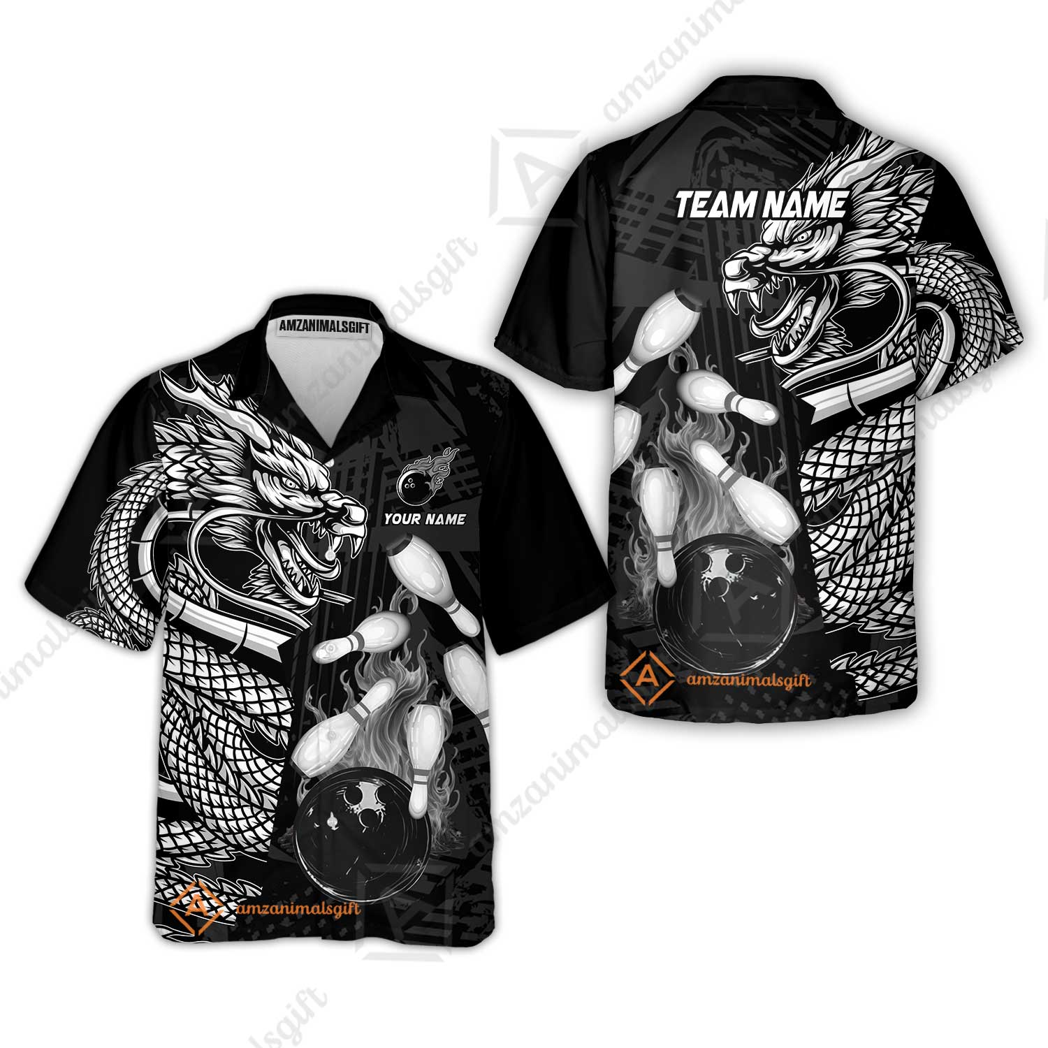 Custom Bowling Team Jerseys Polo Shirts, Bowling uniforms Bowling & Pins Dragon Flame Fire Multicolor Options Personalized Name And Team Name - Image 55