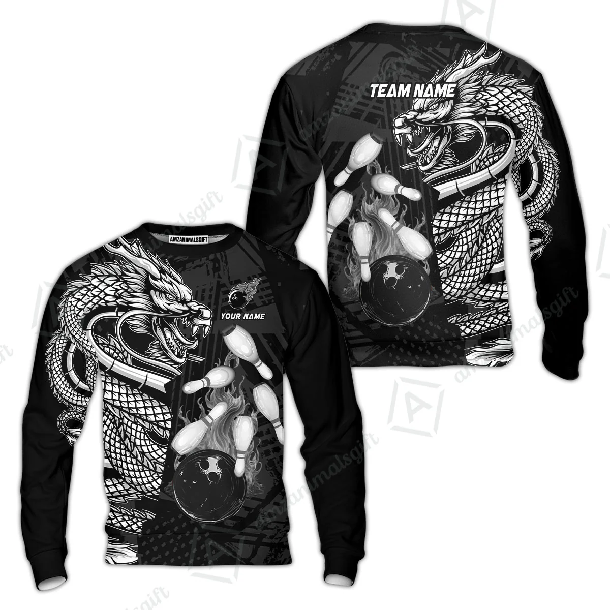 Custom Bowling Team Jerseys Polo Shirts, Bowling uniforms Bowling & Pins Dragon Flame Fire Multicolor Options Personalized Name And Team Name - Image 60