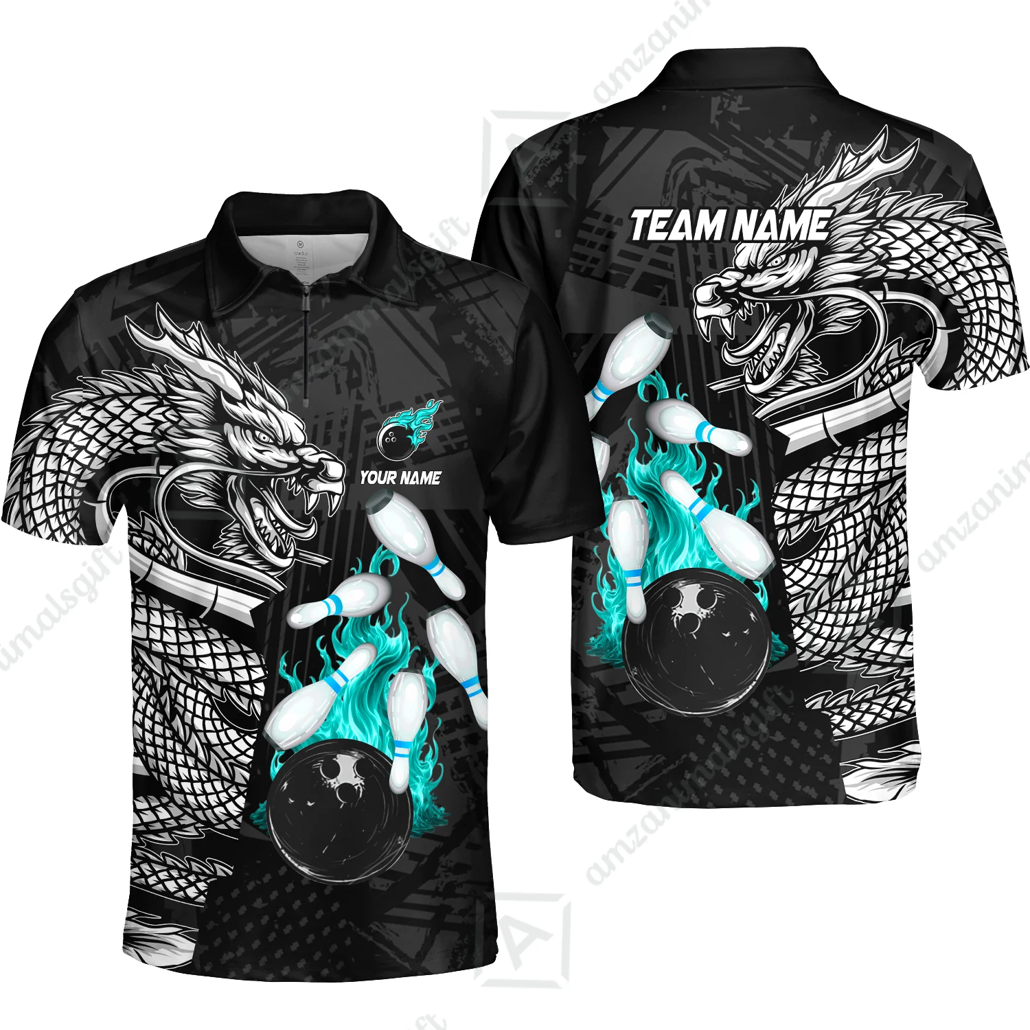 Custom Bowling Team Jerseys Polo Shirts, Bowling uniforms Bowling & Pins Dragon Flame Fire Multicolor Options Personalized Name And Team Name - Image 66