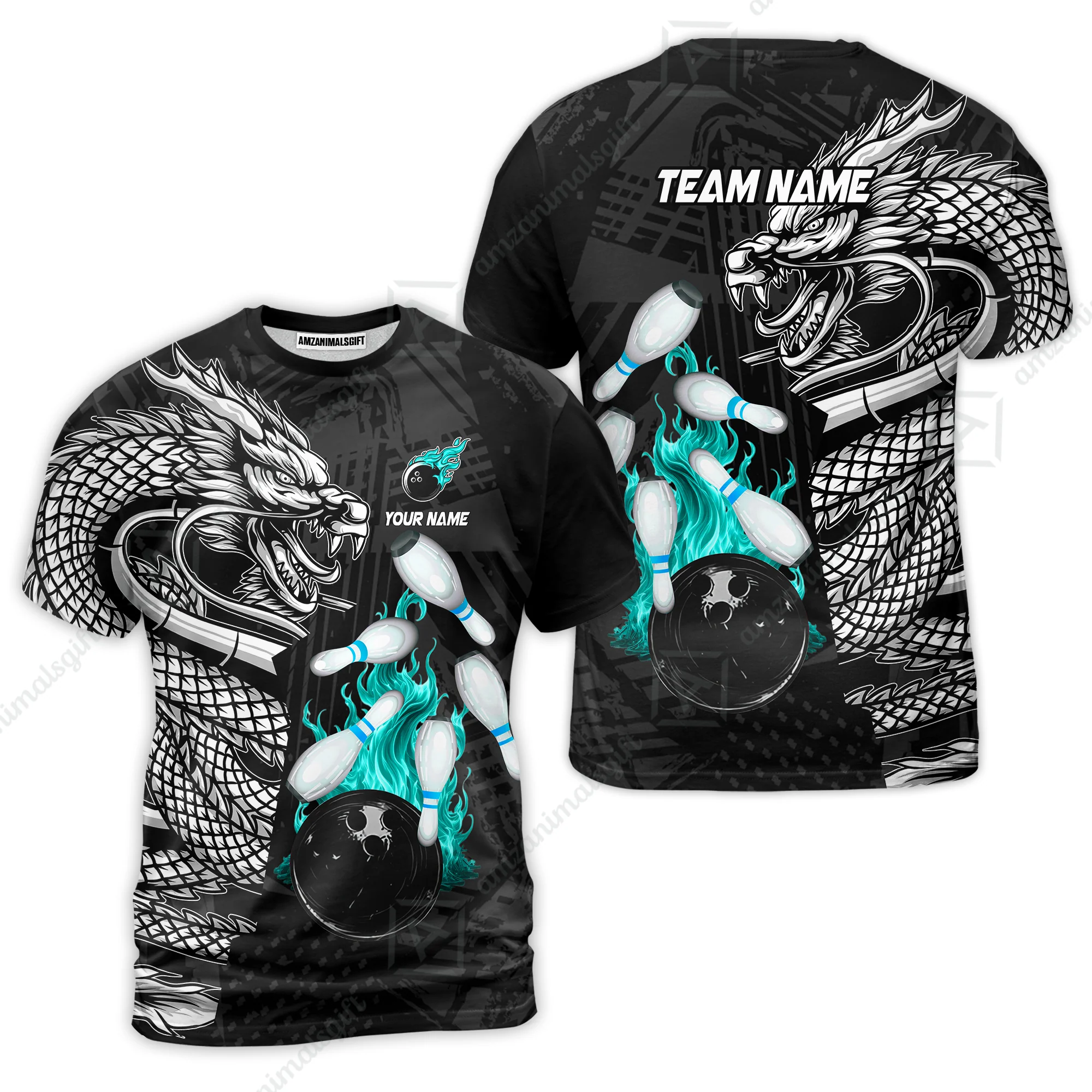 Custom Bowling Team Jerseys Polo Shirts, Bowling uniforms Bowling & Pins Dragon Flame Fire Multicolor Options Personalized Name And Team Name - Image 67
