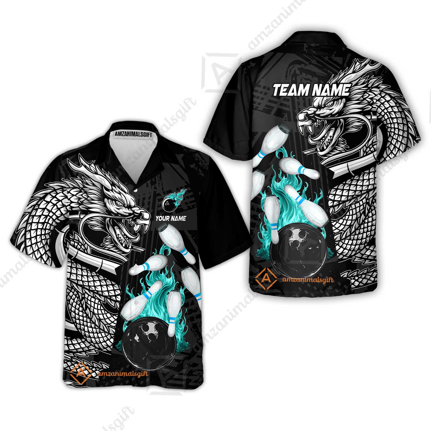 Custom Bowling Team Jerseys Polo Shirts, Bowling uniforms Bowling & Pins Dragon Flame Fire Multicolor Options Personalized Name And Team Name - Image 68