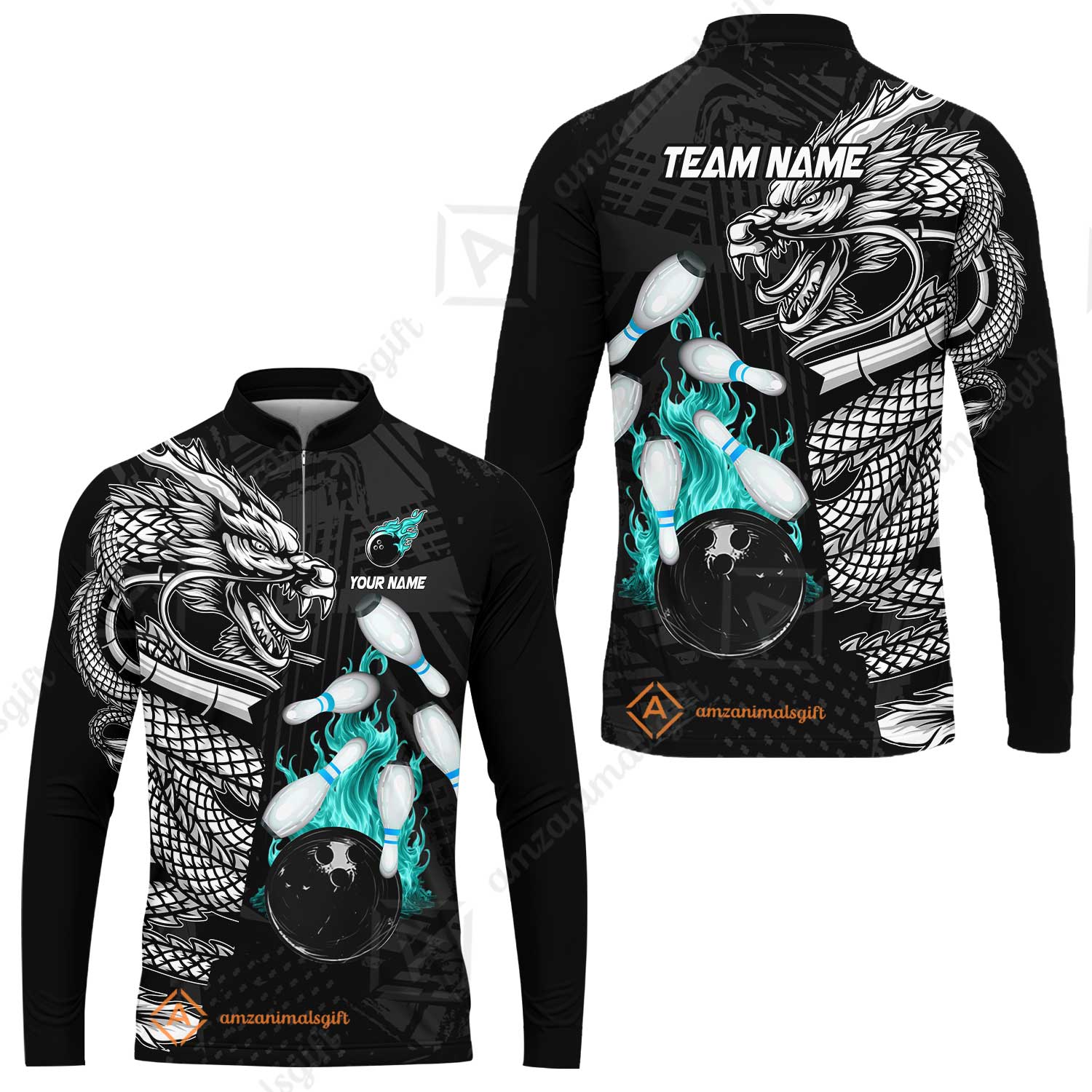 Custom Bowling Team Jerseys Polo Shirts, Bowling uniforms Bowling & Pins Dragon Flame Fire Multicolor Options Personalized Name And Team Name - Image 70