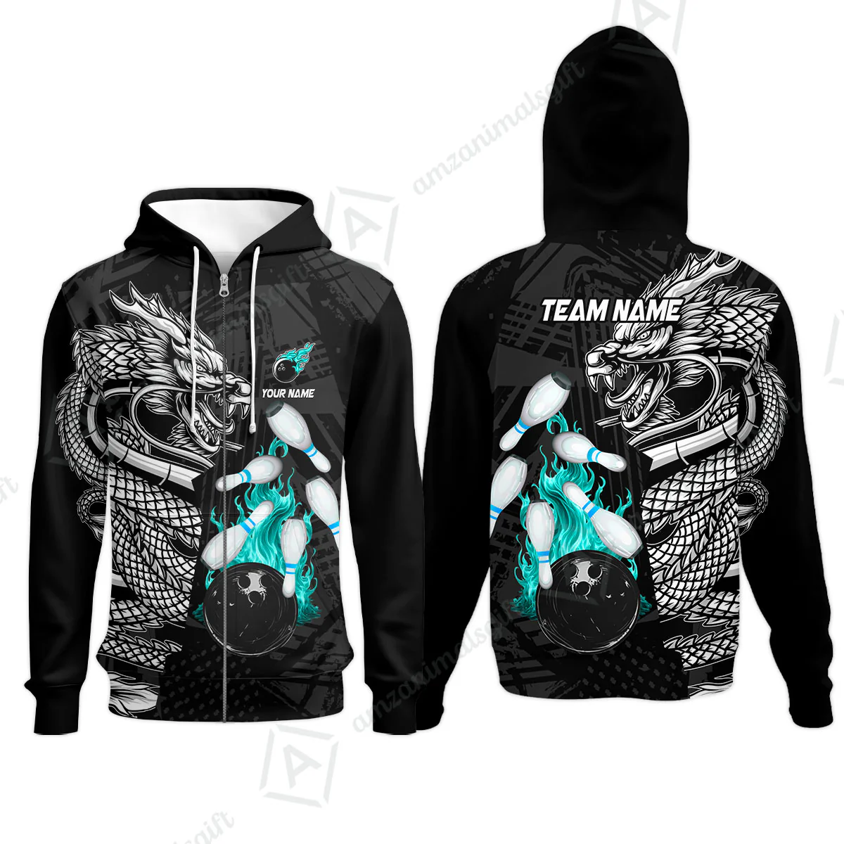 Custom Bowling Team Jerseys Polo Shirts, Bowling uniforms Bowling & Pins Dragon Flame Fire Multicolor Options Personalized Name And Team Name - Image 73
