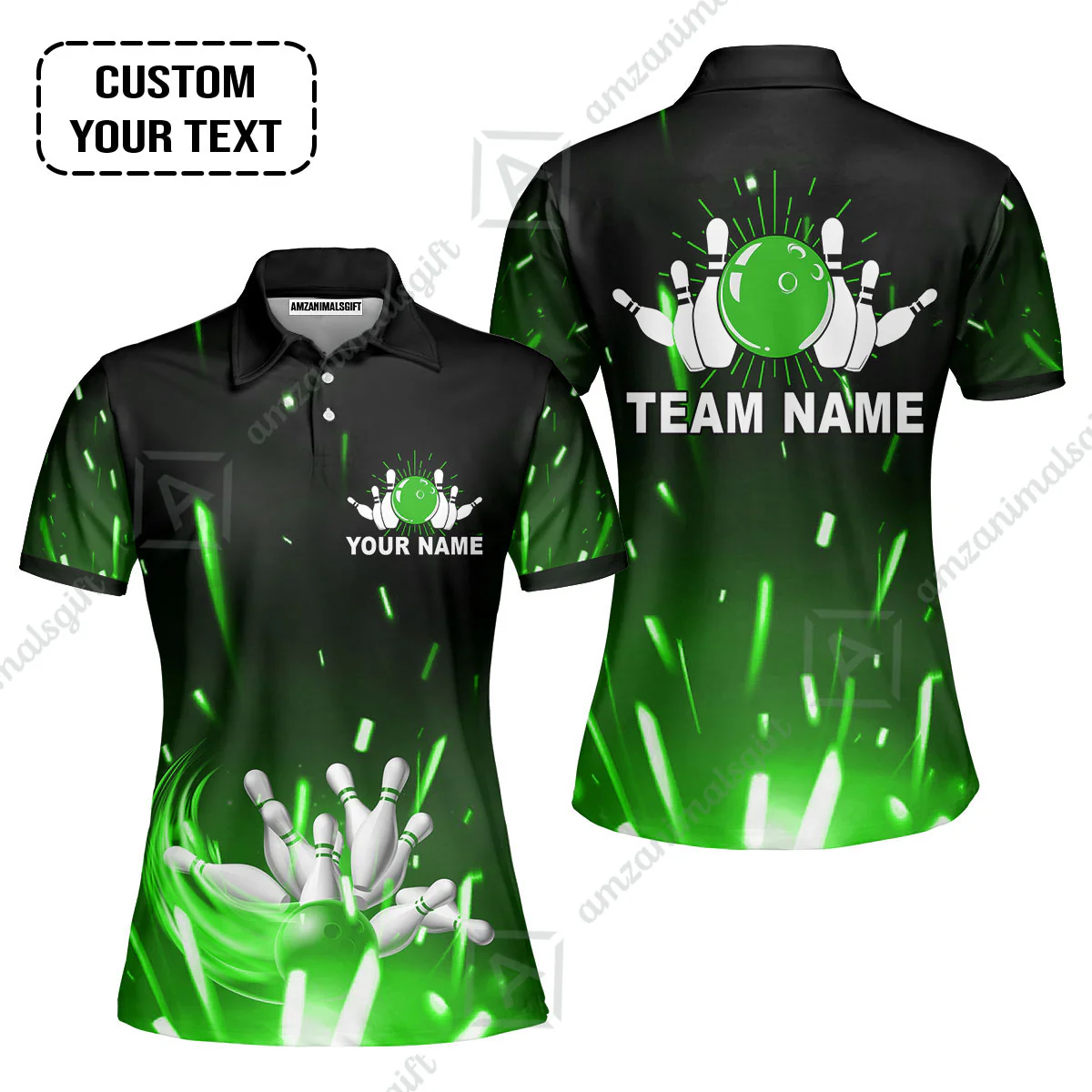 Custom Bowling Team Jerseys Polo Shirts, Bowling uniforms Flame Bowling Ball And Pins Short Sleeve Polo For Men Women Bowlers - Image 11