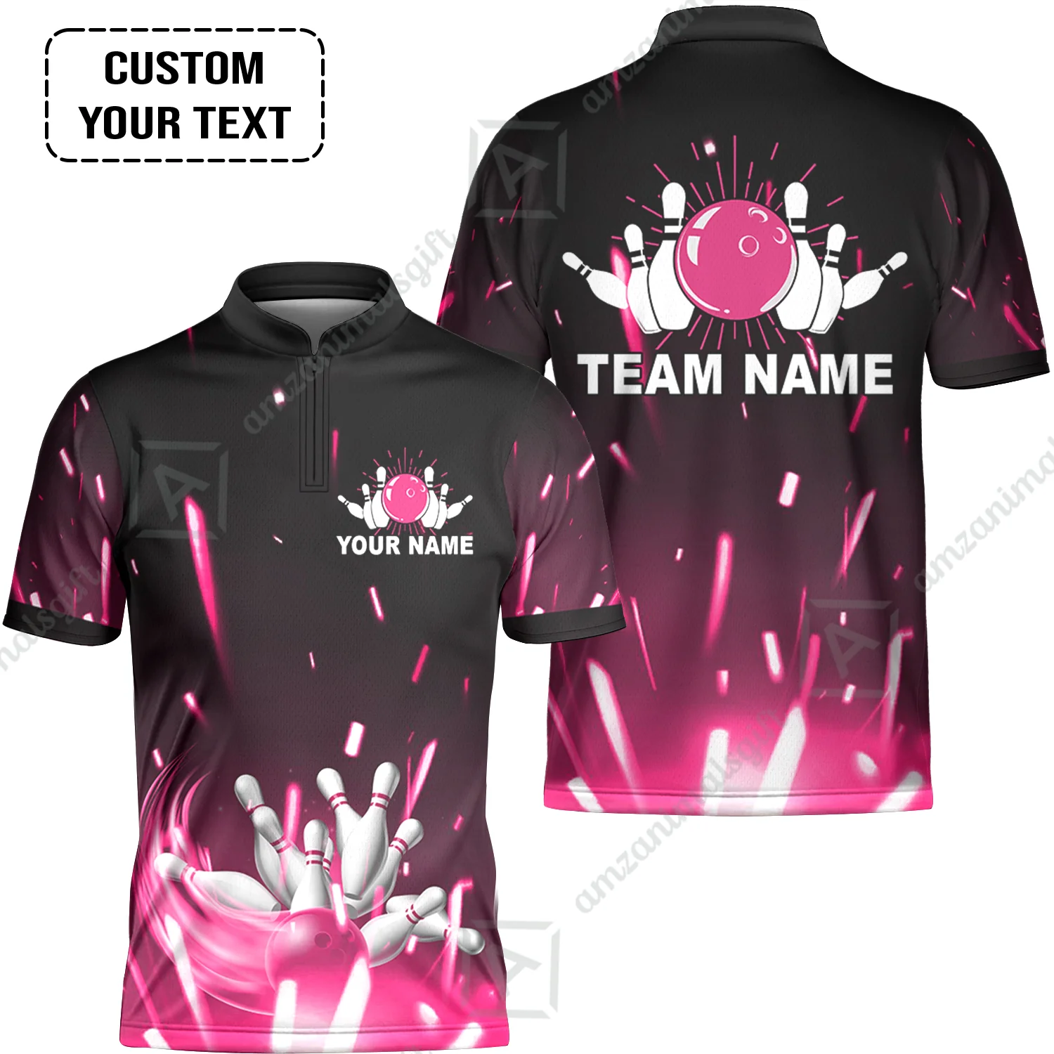 Custom Bowling Team Jerseys Polo Shirts, Bowling uniforms Flame Bowling Ball And Pins Short Sleeve Polo For Men Women Bowlers - Image 14