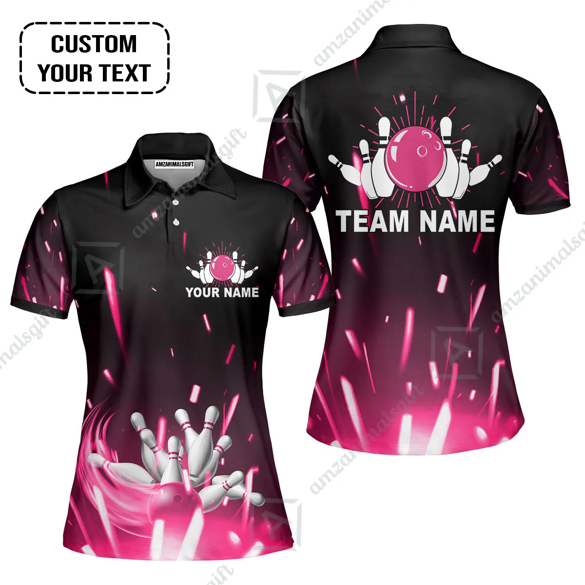 Custom Bowling Team Jerseys Polo Shirts, Bowling uniforms Flame Bowling Ball And Pins Short Sleeve Polo For Men Women Bowlers - Image 15