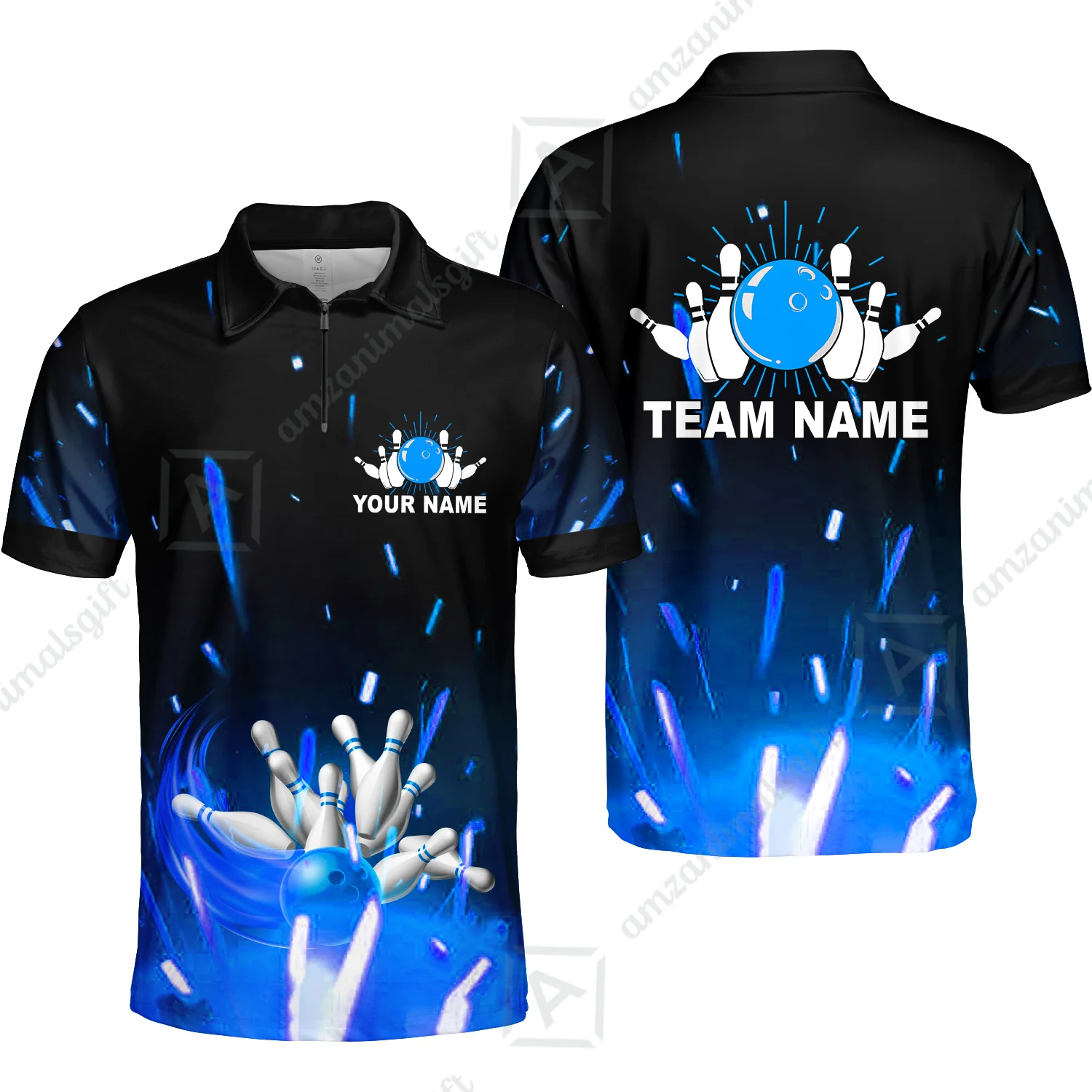 Custom Bowling Team Jerseys Polo Shirts, Bowling uniforms Flame Bowling Ball And Pins Short Sleeve Polo For Men Women Bowlers - Image 27