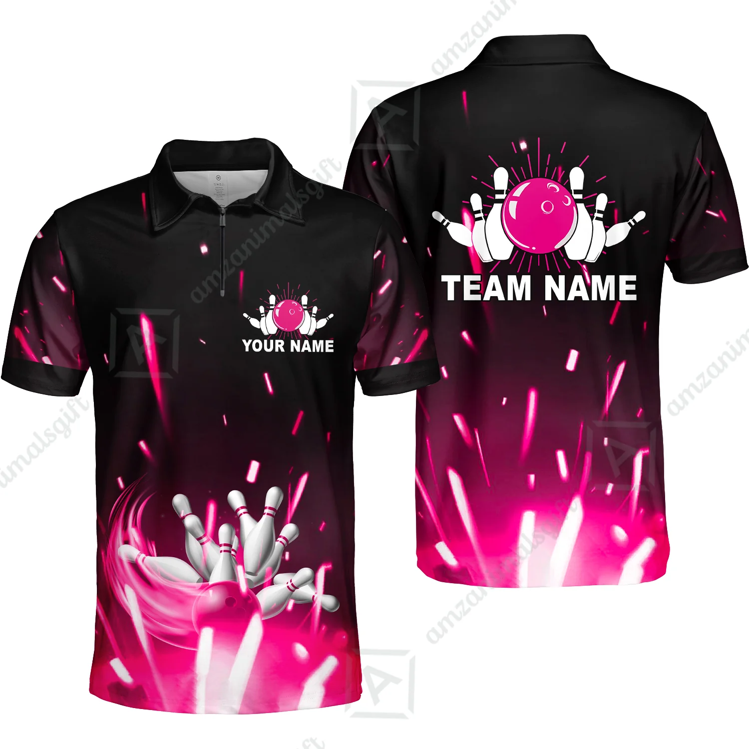 Custom Bowling Team Jerseys Polo Shirts, Bowling uniforms Flame Bowling Ball And Pins Short Sleeve Polo For Men Women Bowlers - Image 29