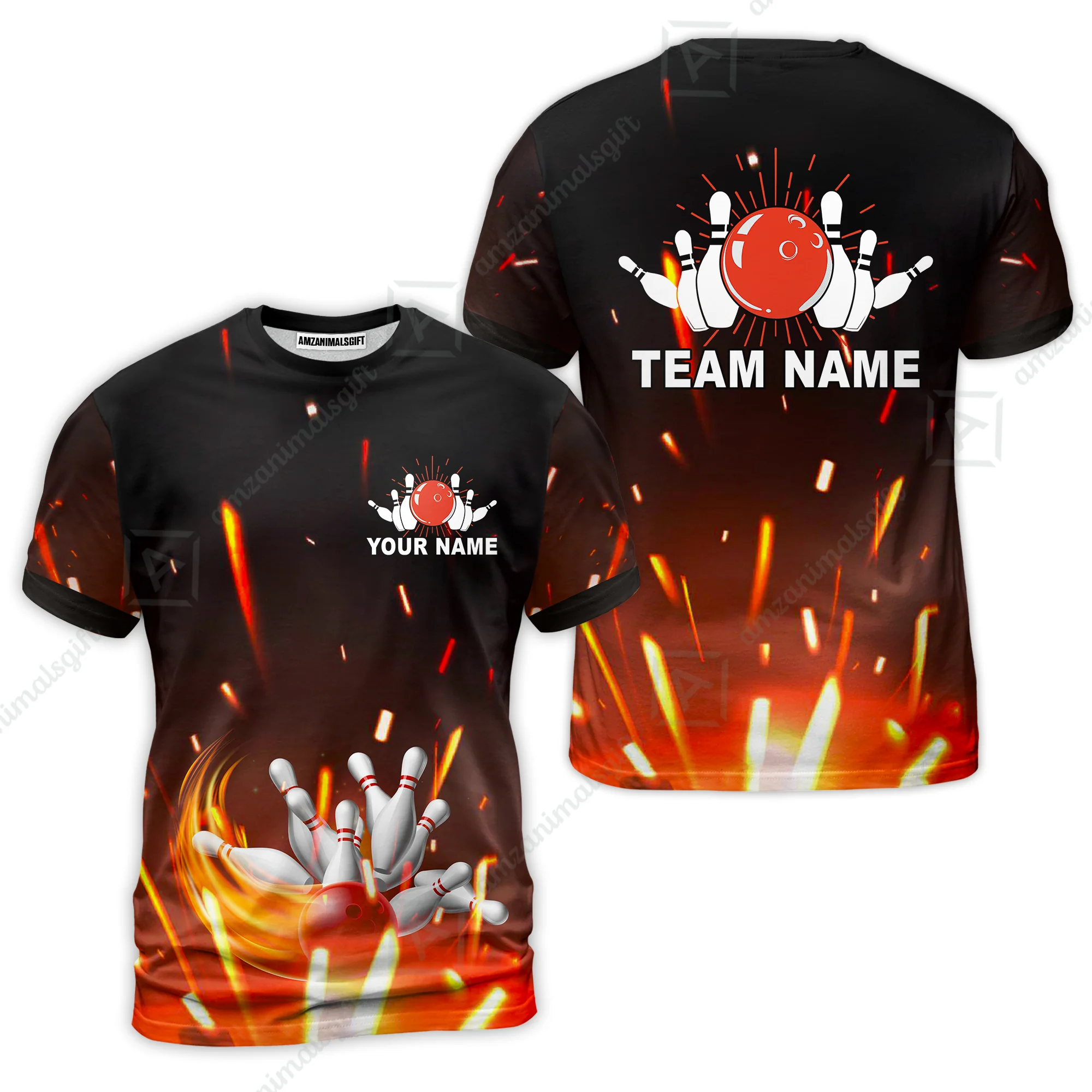Custom Bowling Team Jerseys Polo Shirts, Bowling uniforms Flame Bowling Ball And Pins Short Sleeve Polo For Men Women Bowlers - Image 30