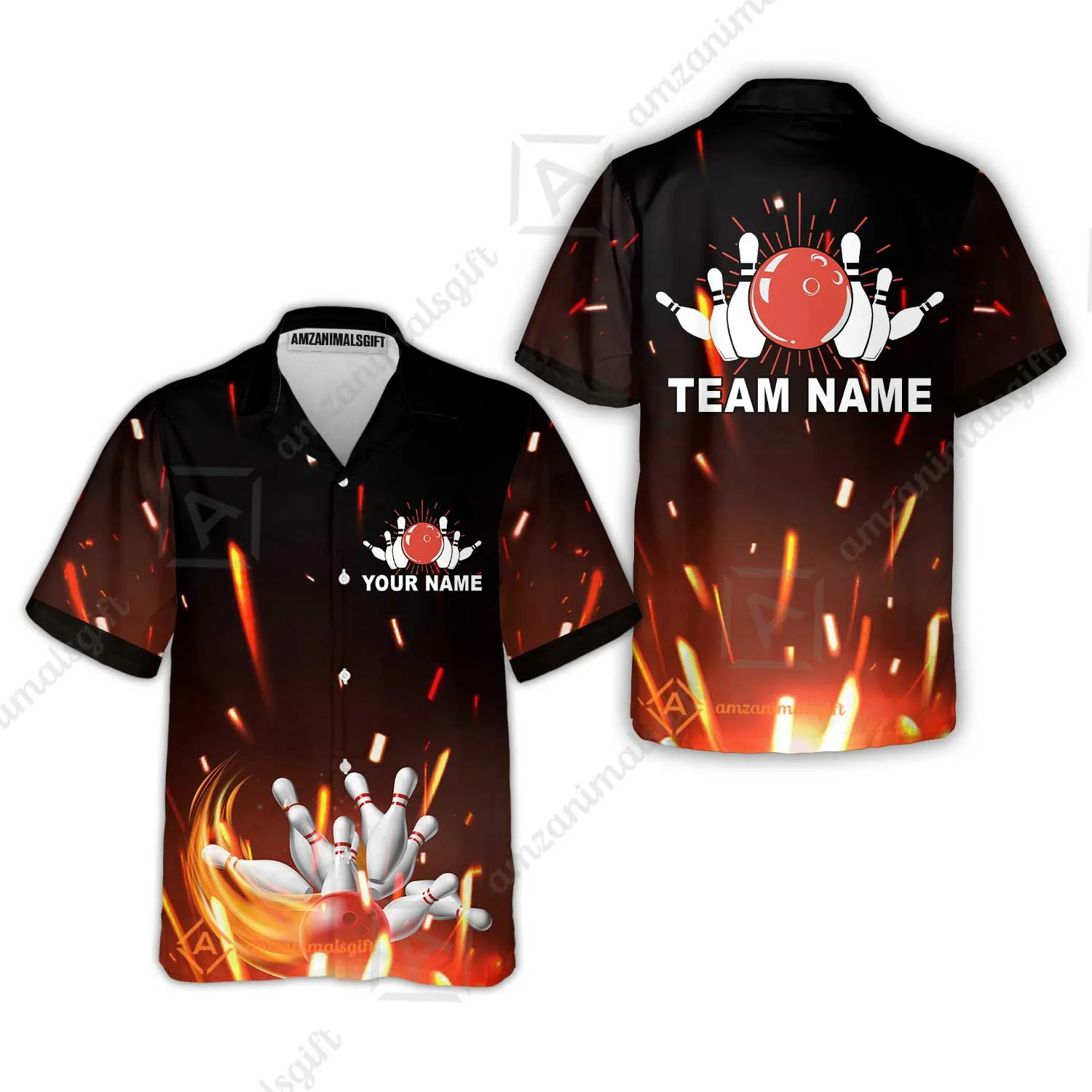 Custom Bowling Team Jerseys Polo Shirts, Bowling uniforms Flame Bowling Ball And Pins Short Sleeve Polo For Men Women Bowlers - Image 34