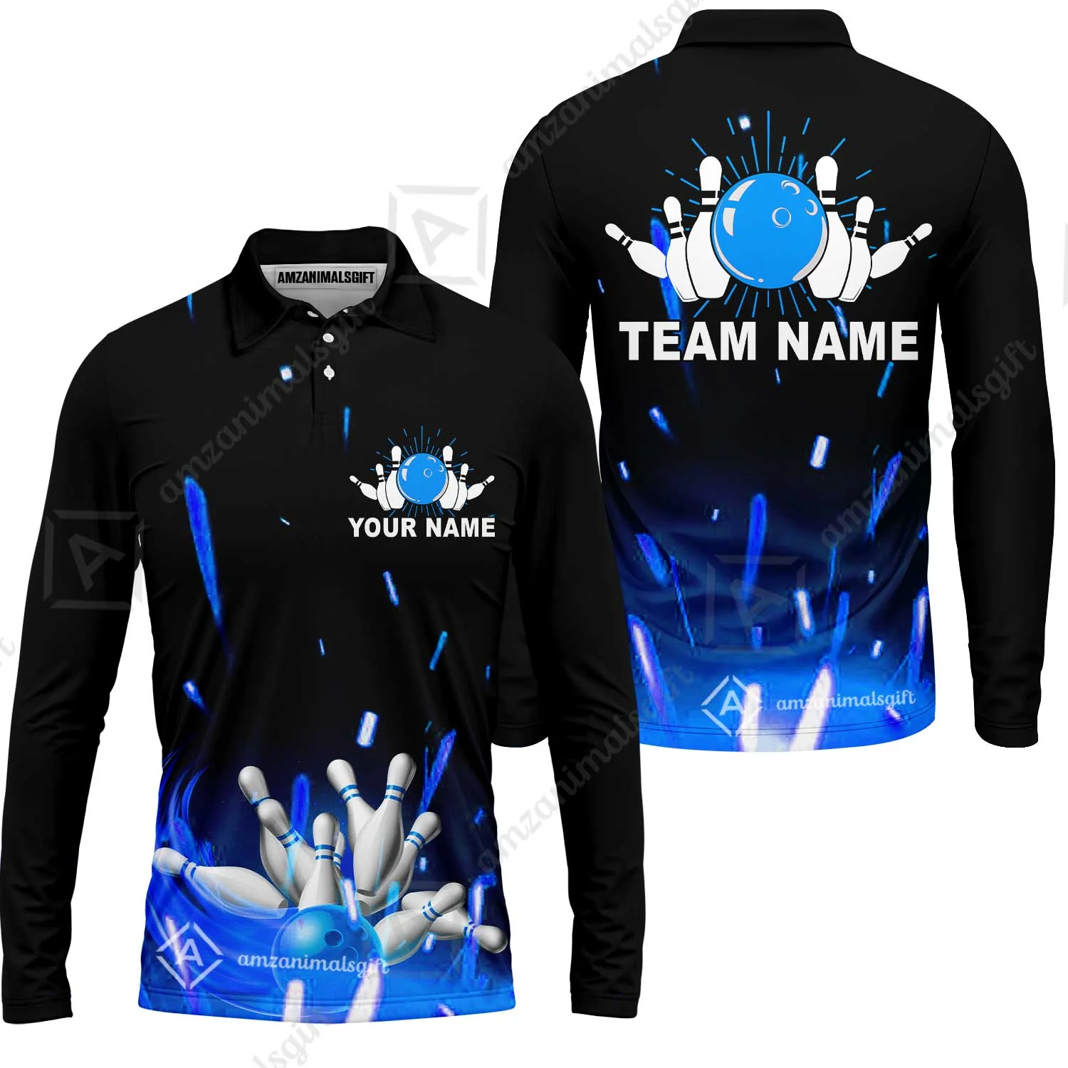 Custom Bowling Team Jerseys Polo Shirts, Bowling uniforms Flame Bowling Ball And Pins Short Sleeve Polo For Men Women Bowlers - Image 39