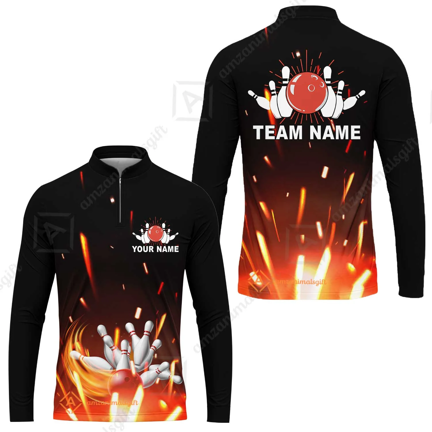 Custom Bowling Team Jerseys Polo Shirts, Bowling uniforms Flame Bowling Ball And Pins Short Sleeve Polo For Men Women Bowlers - Image 42