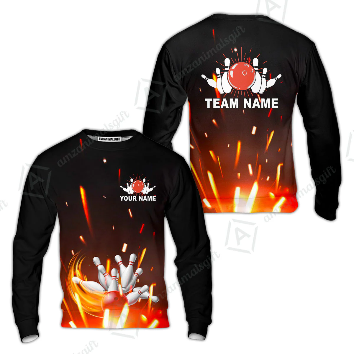 Custom Bowling Team Jerseys Polo Shirts, Bowling uniforms Flame Bowling Ball And Pins Short Sleeve Polo For Men Women Bowlers - Image 46