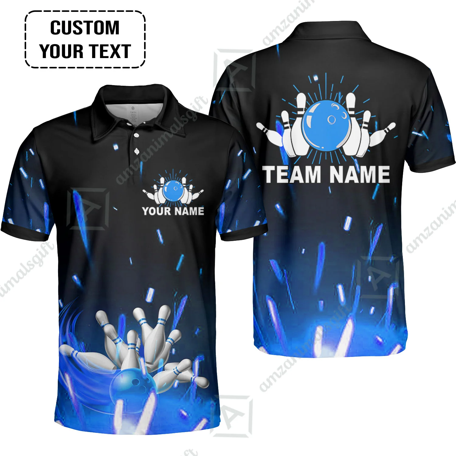 Custom Bowling Team Jerseys Polo Shirts, Bowling uniforms Flame Bowling Ball And Pins Short Sleeve Polo For Men Women Bowlers - Image 5