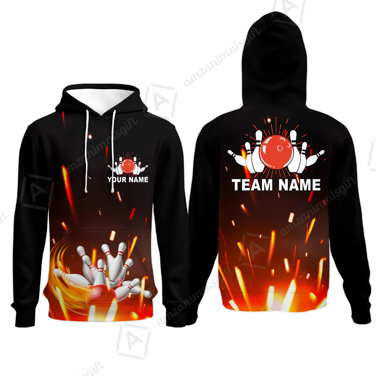Custom Bowling Team Jerseys Polo Shirts, Bowling uniforms Flame Bowling Ball And Pins Short Sleeve Polo For Men Women Bowlers - Image 50