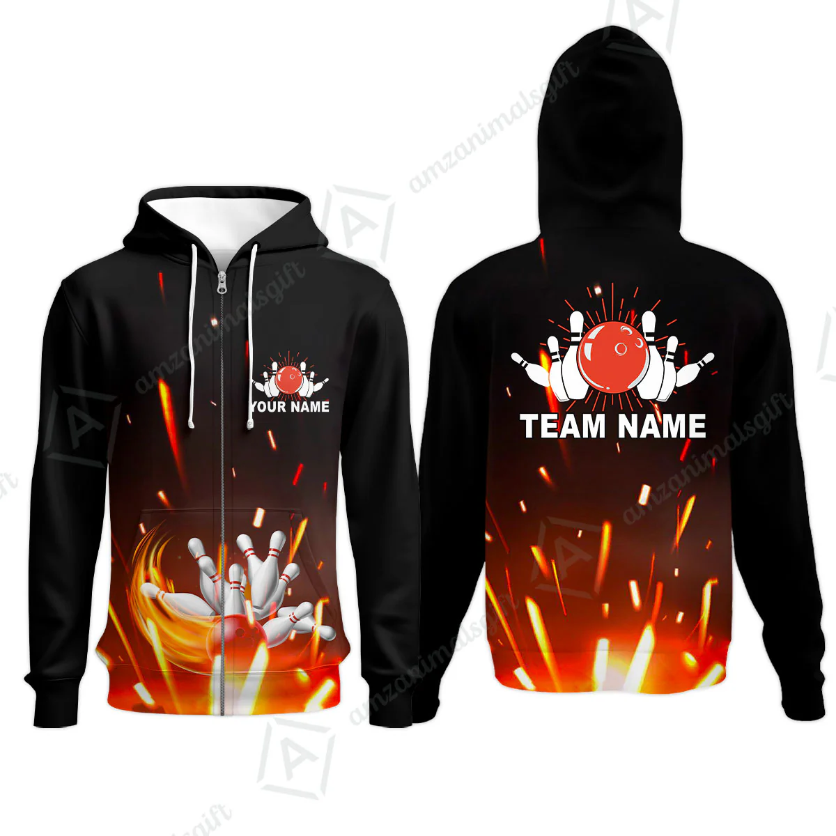 Custom Bowling Team Jerseys Polo Shirts, Bowling uniforms Flame Bowling Ball And Pins Short Sleeve Polo For Men Women Bowlers - Image 54