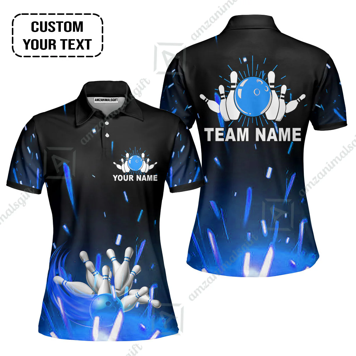 Custom Bowling Team Jerseys Polo Shirts, Bowling uniforms Flame Bowling Ball And Pins Short Sleeve Polo For Men Women Bowlers - Image 7