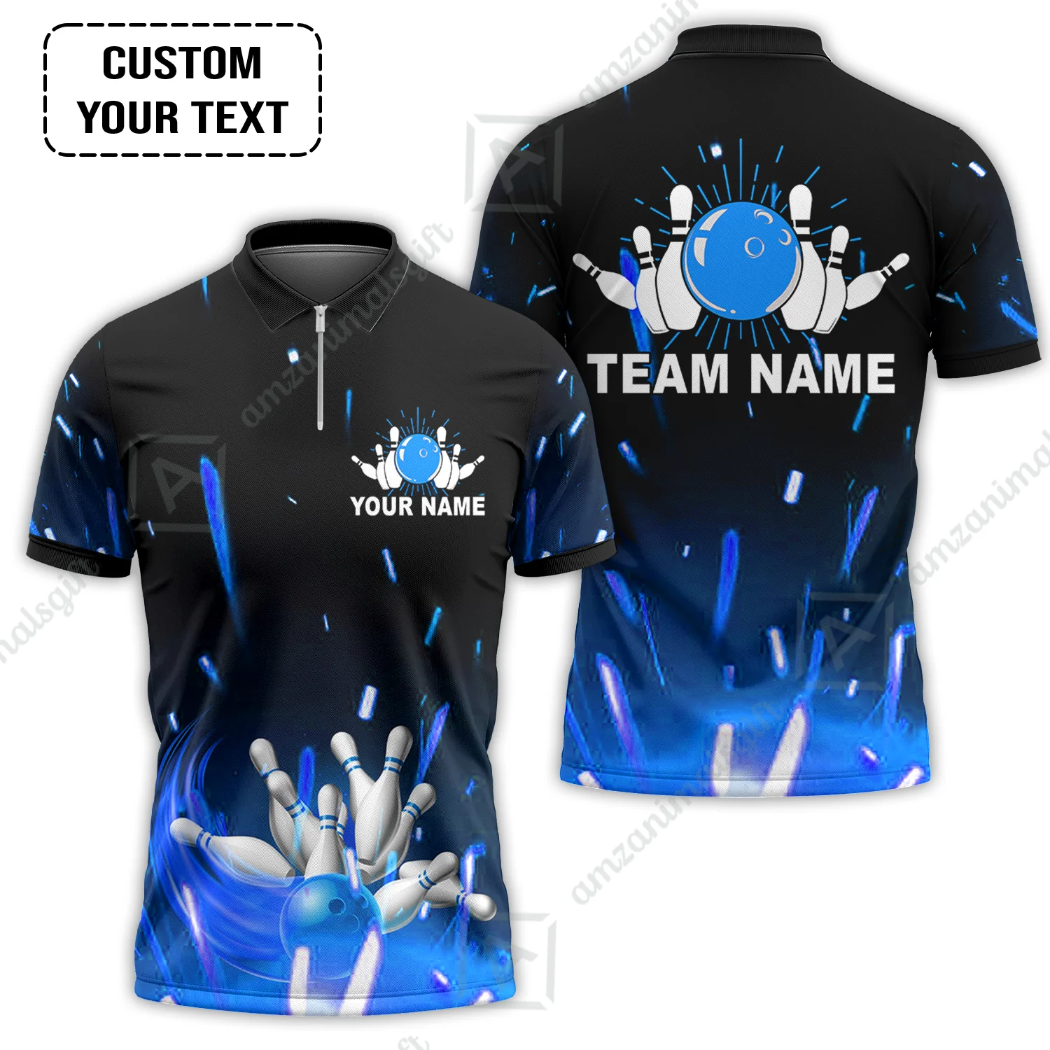 Custom Bowling Team Jerseys Polo Shirts, Bowling uniforms Flame Bowling Ball And Pins Short Sleeve Polo For Men Women Bowlers - Image 8