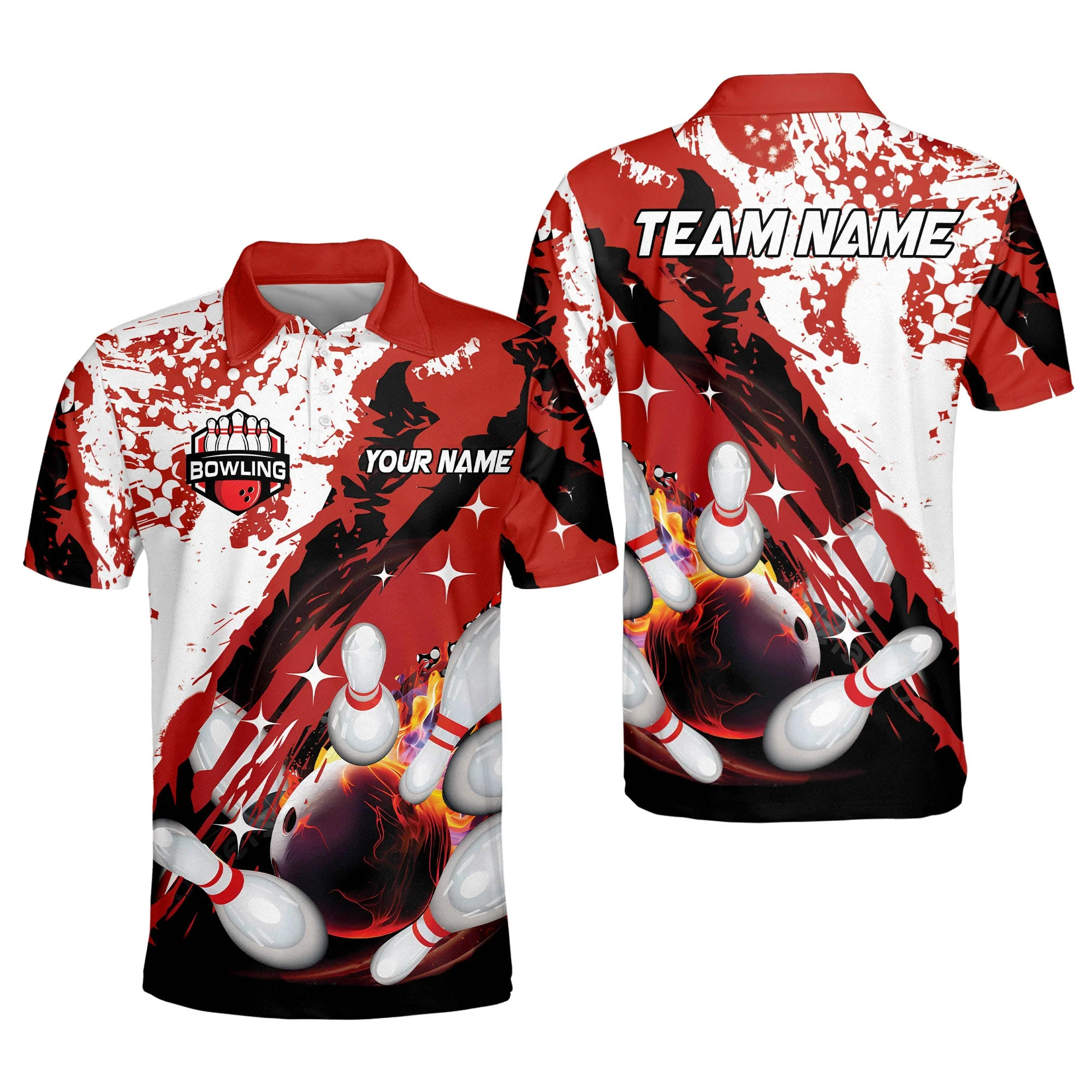 Custom Bowling Team Jerseys Polo Shirts, Bowling Uniforms Polo Brush Patterns, Multi Colors Personalized Name And Team Name - Image 2