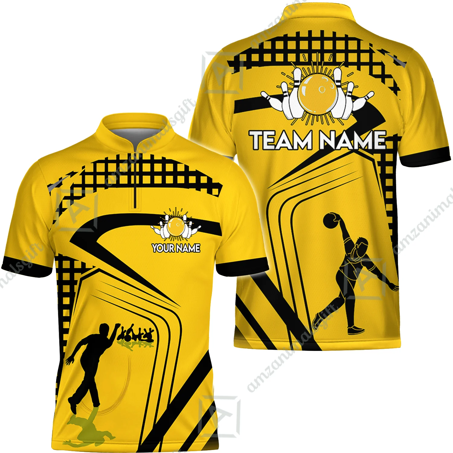 Custom Bowling Team Jersey Shirt, Yellow Bowling uniforms, Custom Bowling Shirts With Personalized Name And Team Name