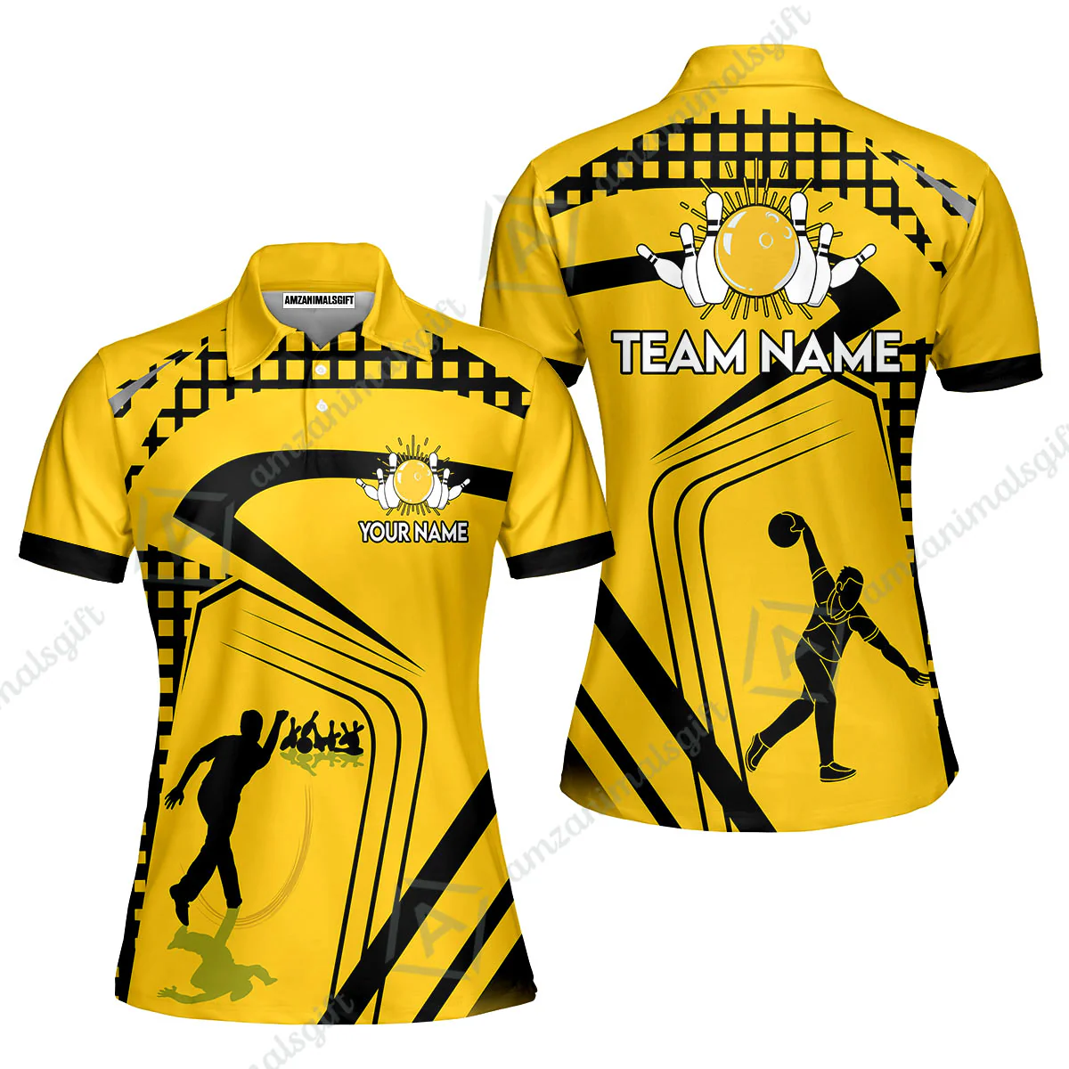 Custom Bowling Team Jersey Shirt, Yellow Bowling uniforms, Custom Bowling Shirts With Personalized Name And Team Name - Image 2