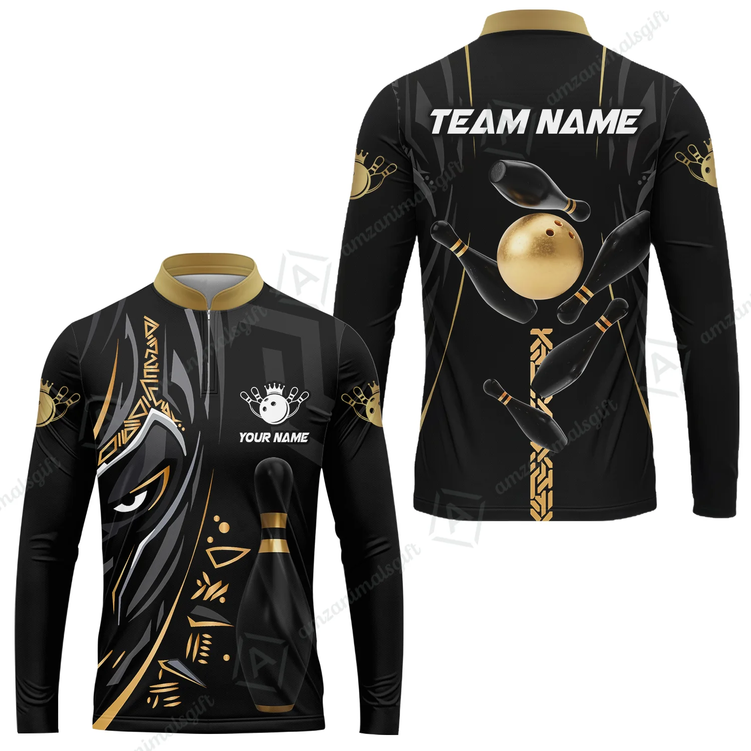 Custom Bowling Team Long Sleeve Jersey, Bowling uniforms Ball & Pins Black Panther Pro Sport Multicolor Options Personalized Name And Team Name - Image 2