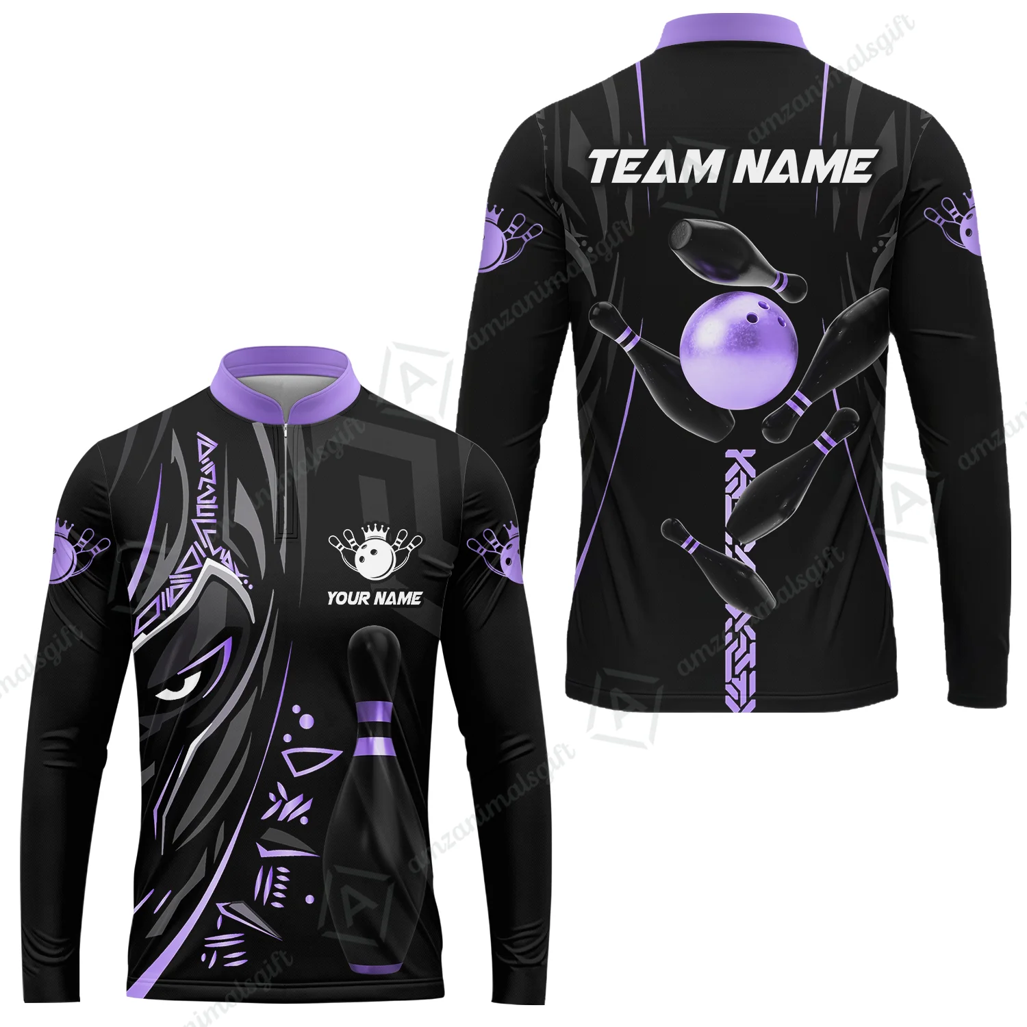 Custom Bowling Team Long Sleeve Jersey, Bowling uniforms Ball & Pins Black Panther Pro Sport Multicolor Options Personalized Name And Team Name - Image 3