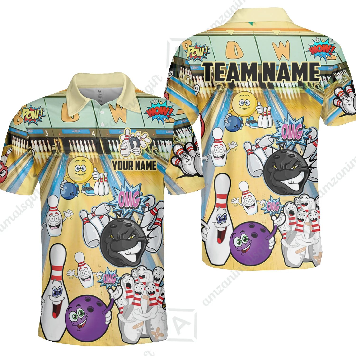 Custom Bowling Team Polo Jersey Shirts, Split Happens Bowling Zip Polo Shirts For Men and Women, Uniform Shirt For Bowlers - Image 2