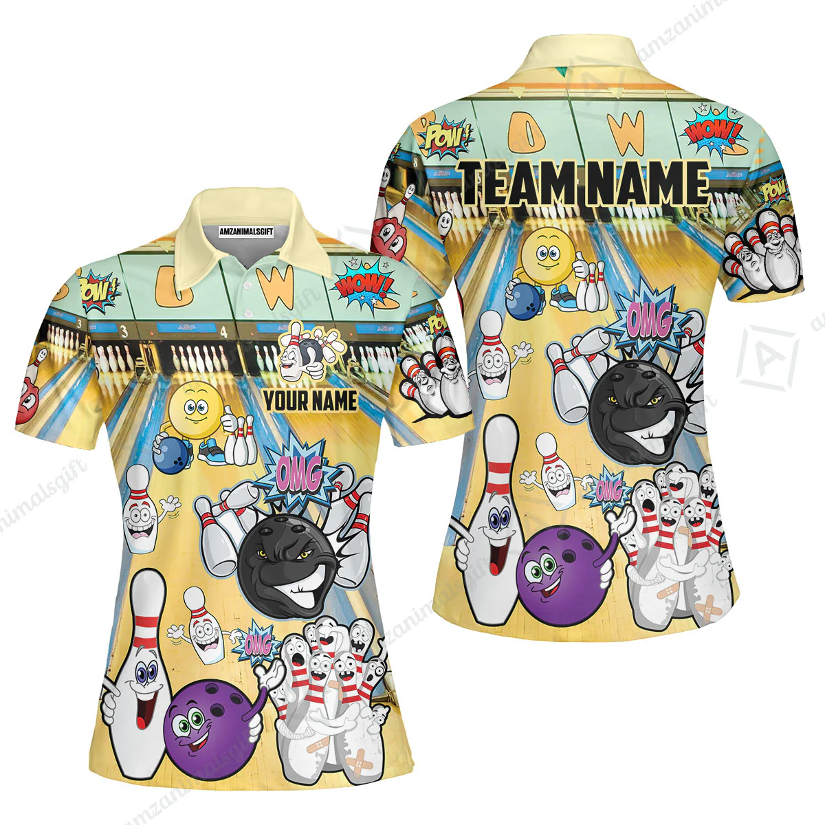 Custom Bowling Team Polo Jersey Shirts, Split Happens Bowling Zip Polo Shirts For Men and Women, Uniform Shirt For Bowlers - Image 4