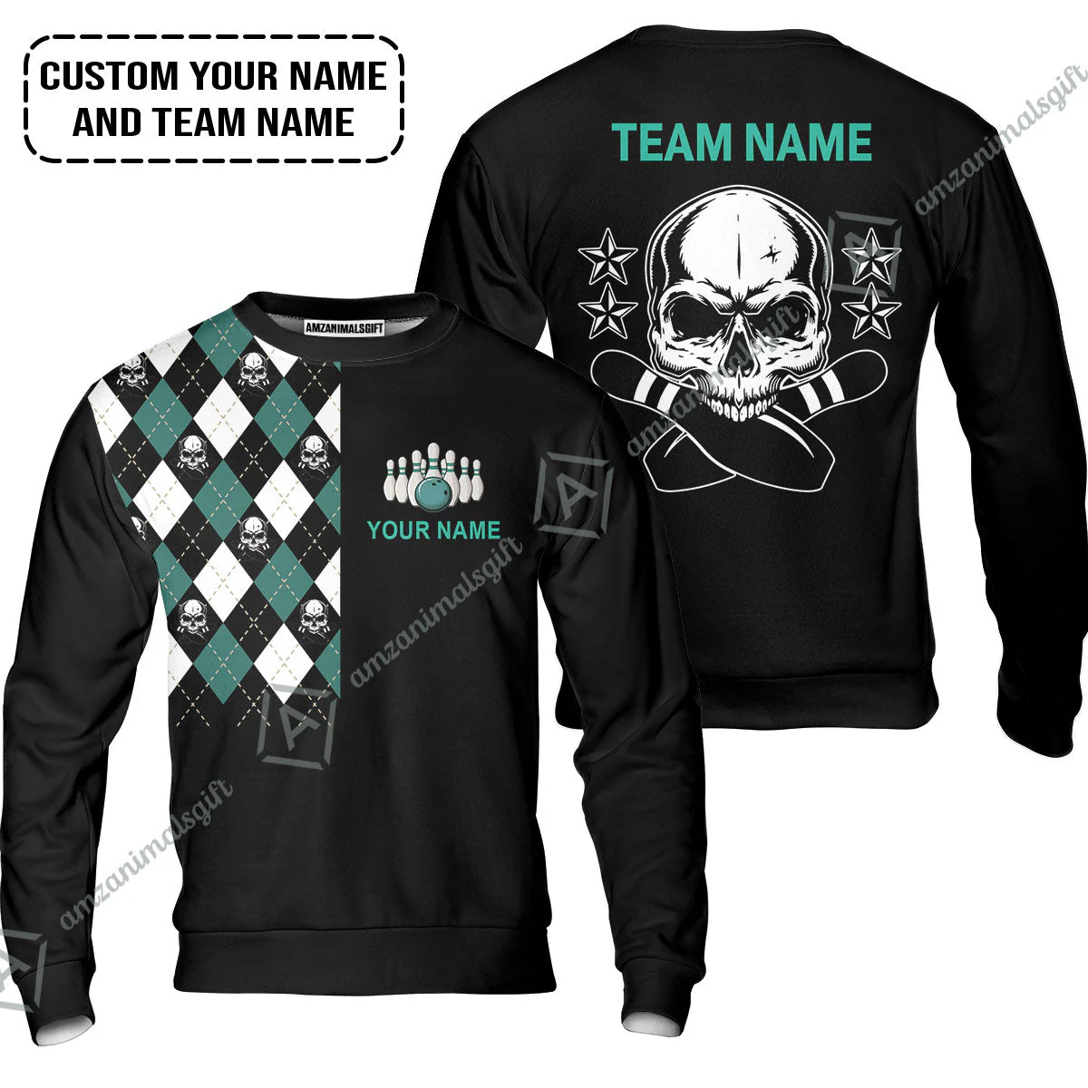 Custom Bowling Women Polo Shirt - Custom Name Skull Black Bowling Personalized Women Polo Shirt - Image 3