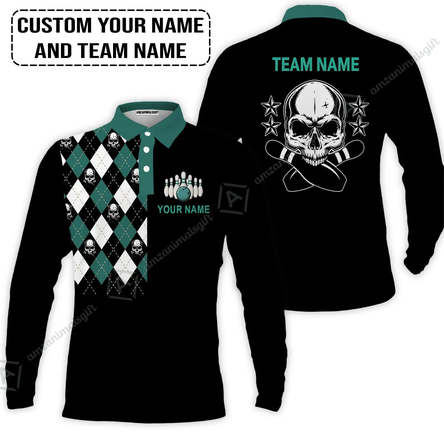 Custom Bowling Women Polo Shirt - Custom Name Skull Black Bowling Personalized Women Polo Shirt - Image 6