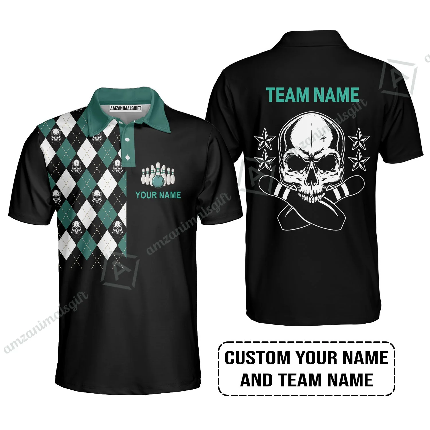 Custom Bowling Women Polo Shirt - Custom Name Skull Black Bowling Personalized Women Polo Shirt - Image 7