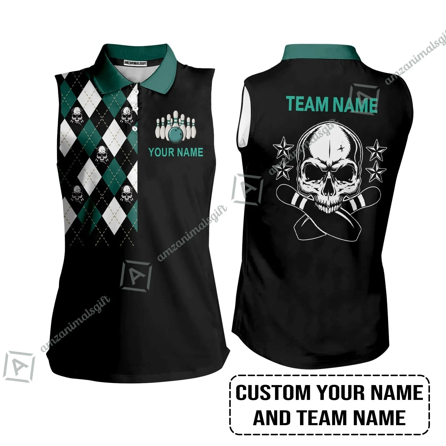 Custom Bowling Women Polo Shirt - Custom Name Skull Black Bowling Personalized Women Polo Shirt - Image 8