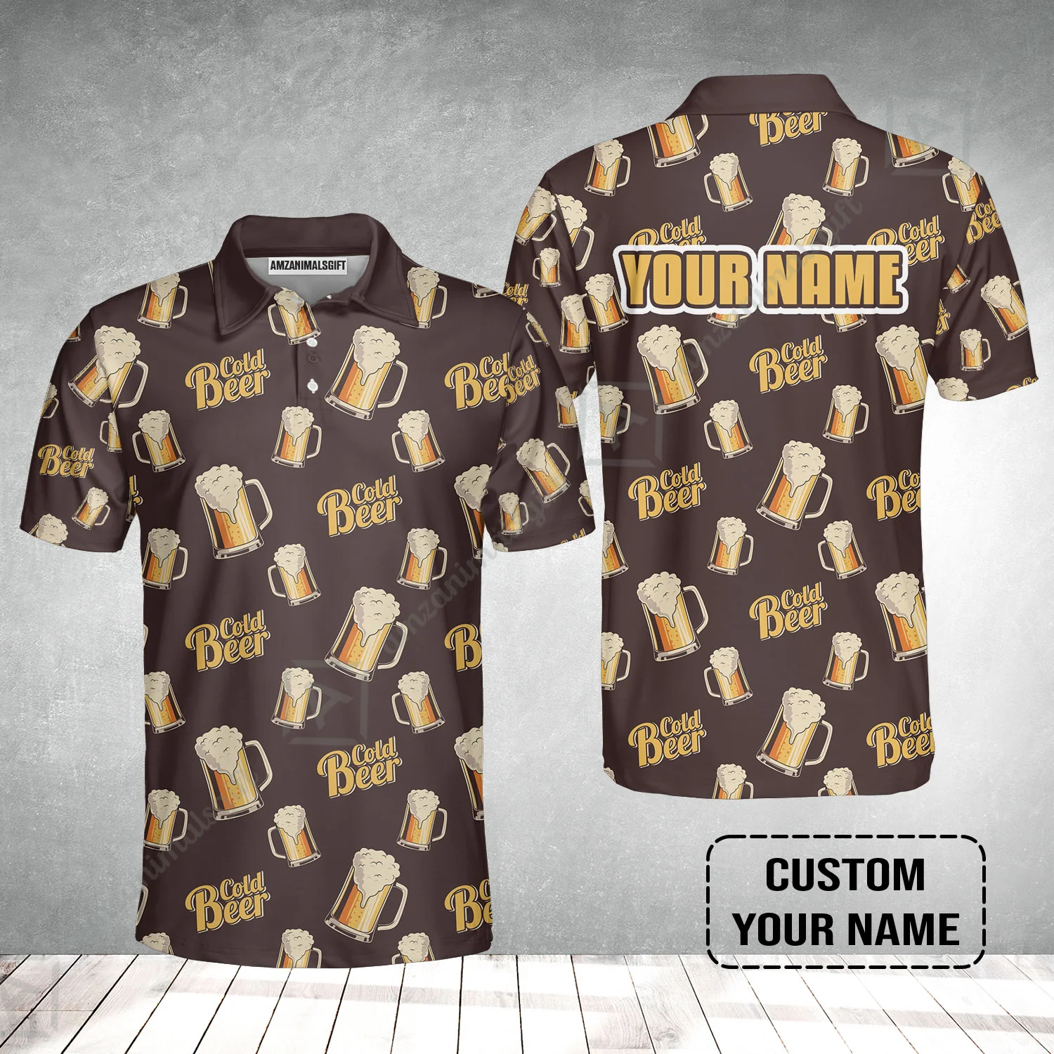 Custom Brown Cold Beer Pattern Design Oktoberfest Beer Festival Performance Polo Shirt - Image 2